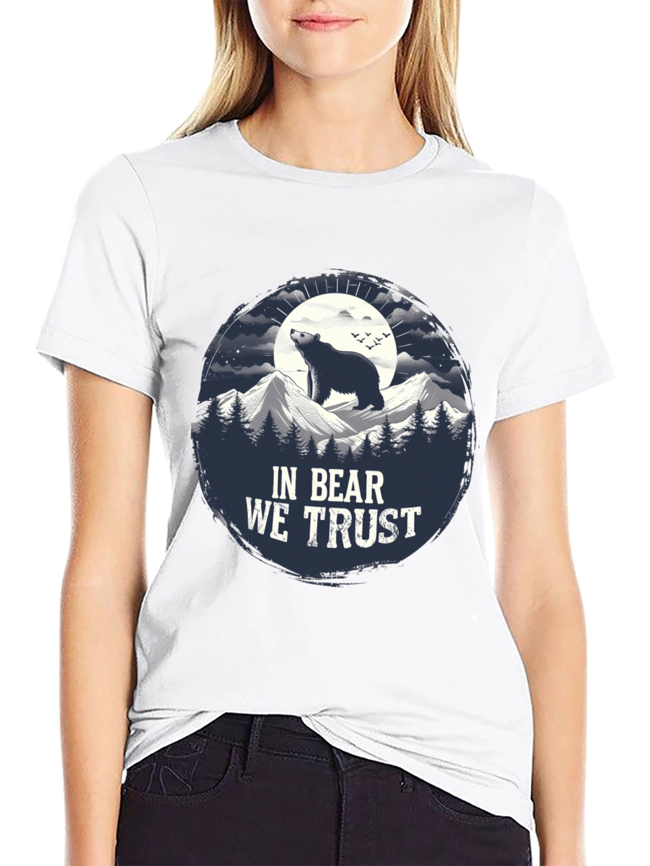 Black In Bear We Trust Graphic Tee - Black Cotton T-Shirt view 9