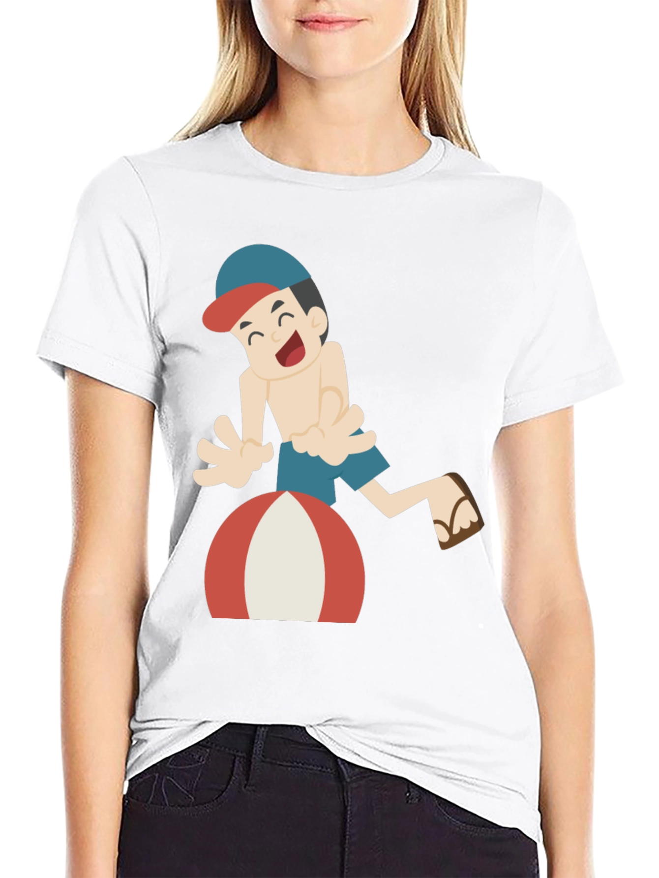 Black Cartoon Beach Fun Black T-Shirt view 9
