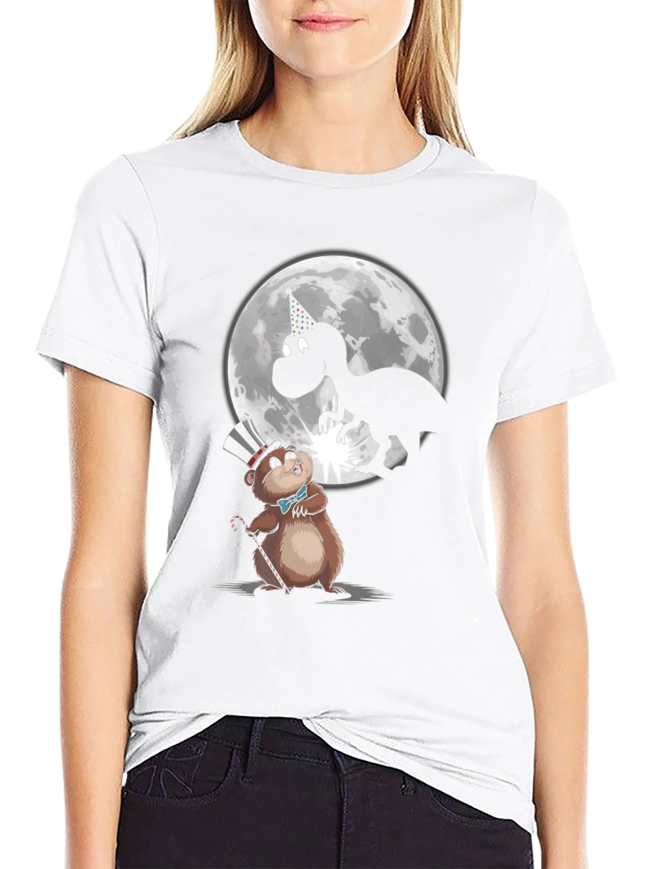 Black Party Animal T-Shirt: Dino & Groundhog view 9