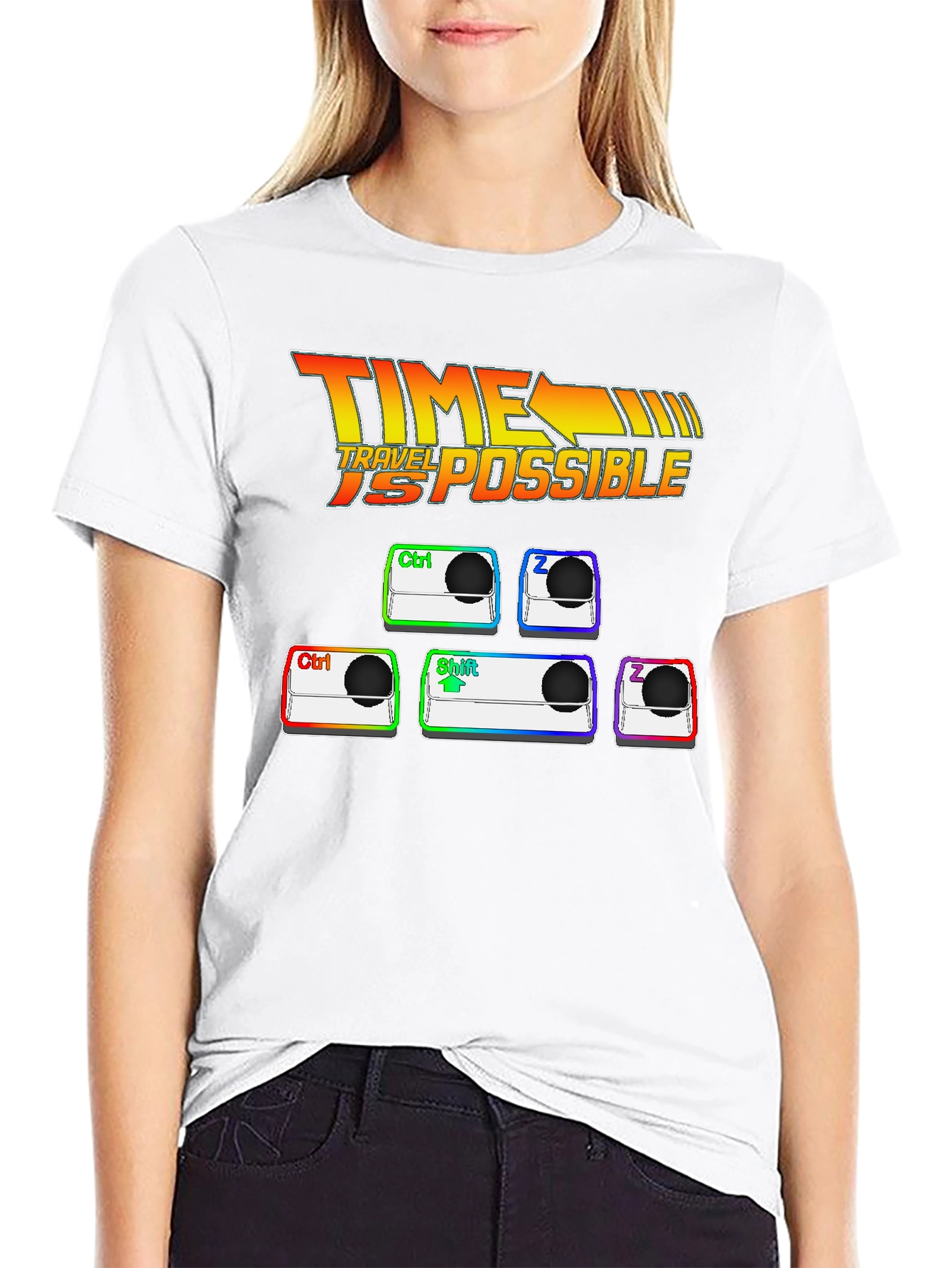 Black Time Travel Possible T-Shirt: Ctrl + Z + Shift + Z view 9