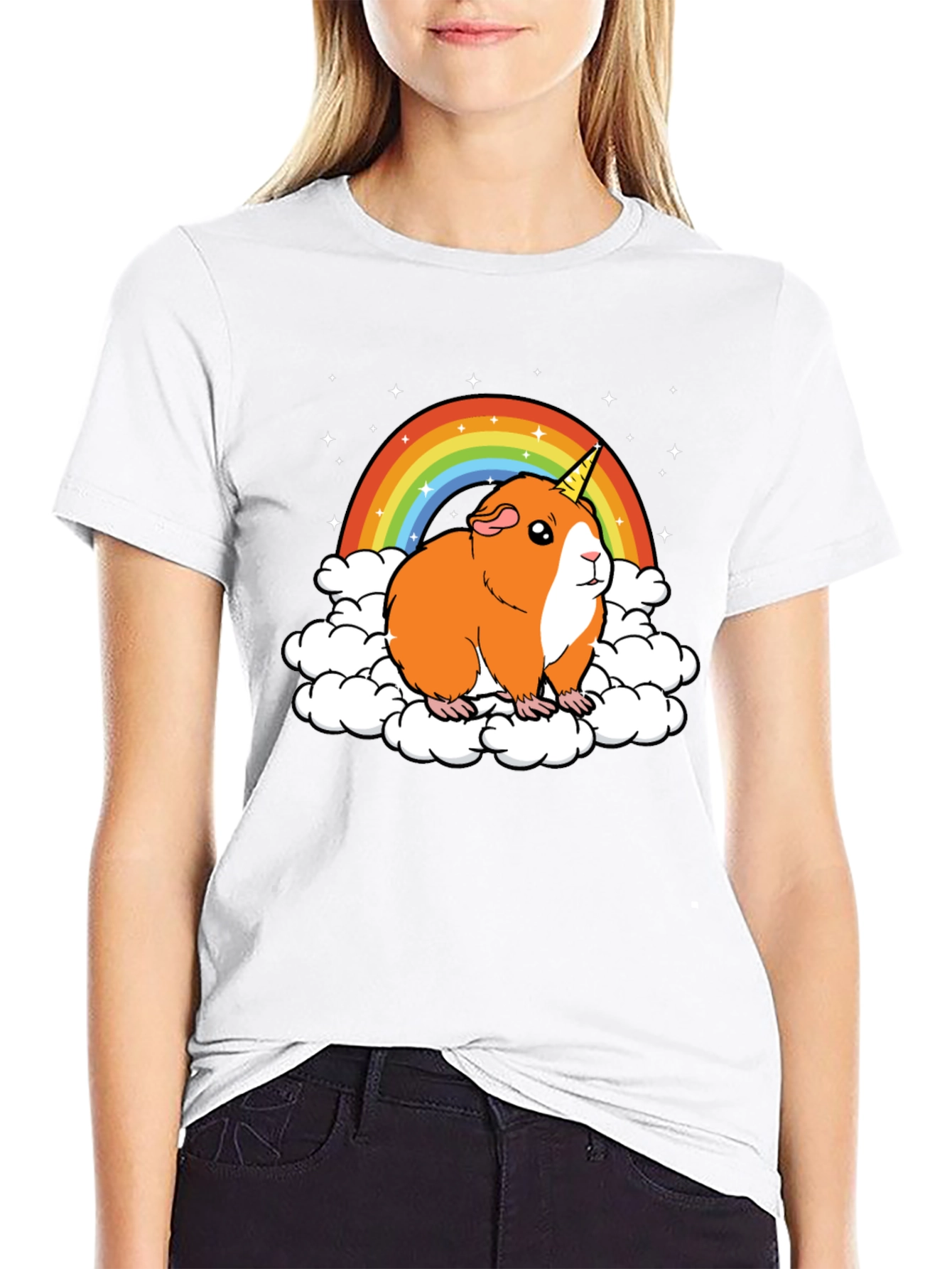 Black Guinea Pig Unicorn Rainbow Graphic Tee view 9