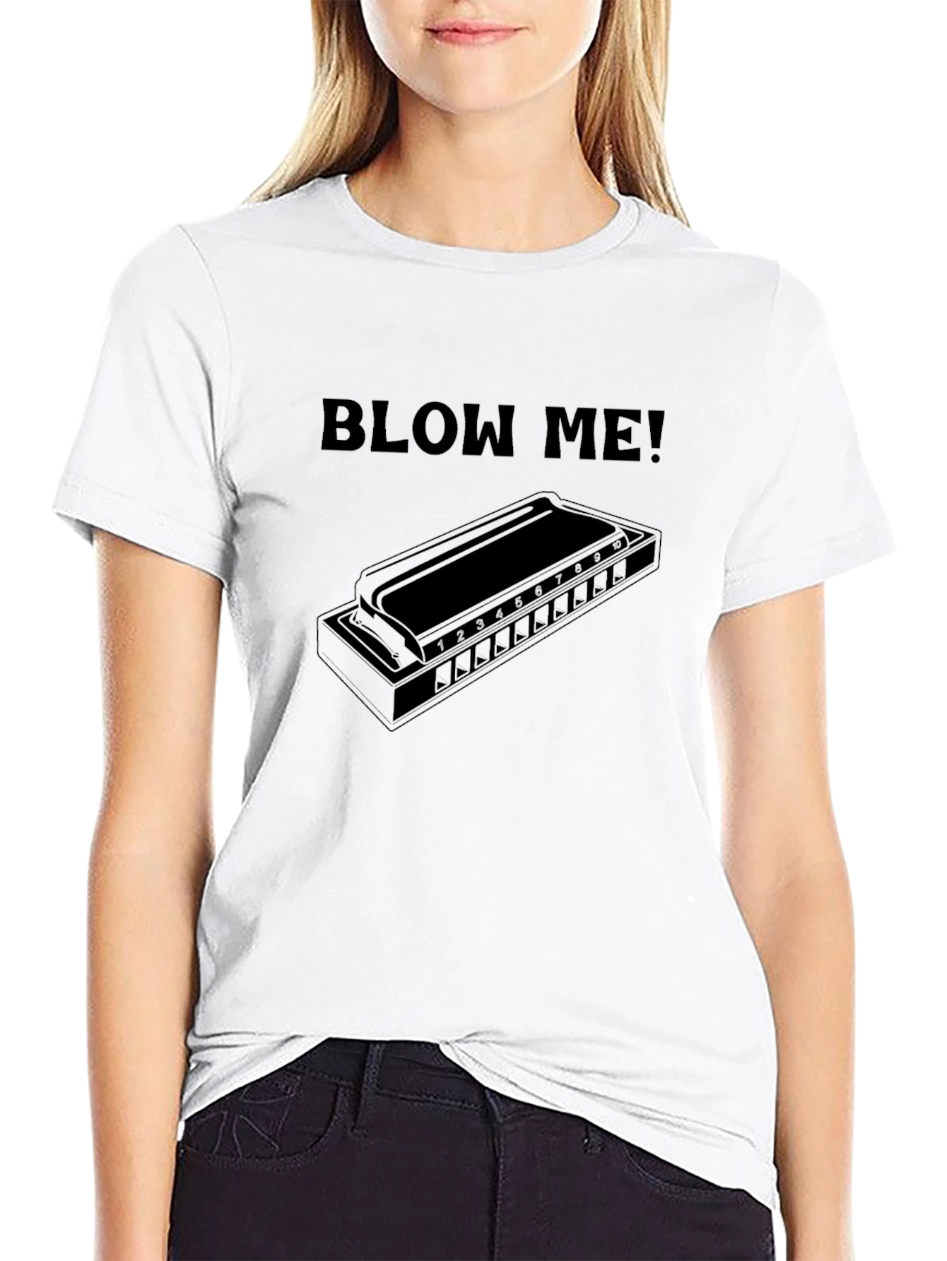Black Blow Me Harmonica T-Shirt - Music Lover's Tee view 9