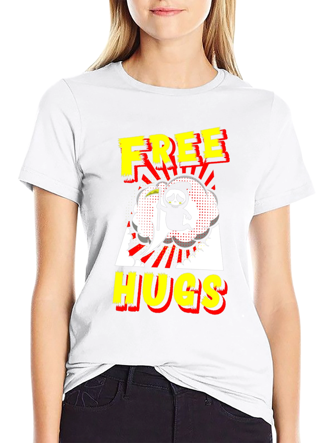 Black Free Hugs Grim Reaper Black T-Shirt view 9
