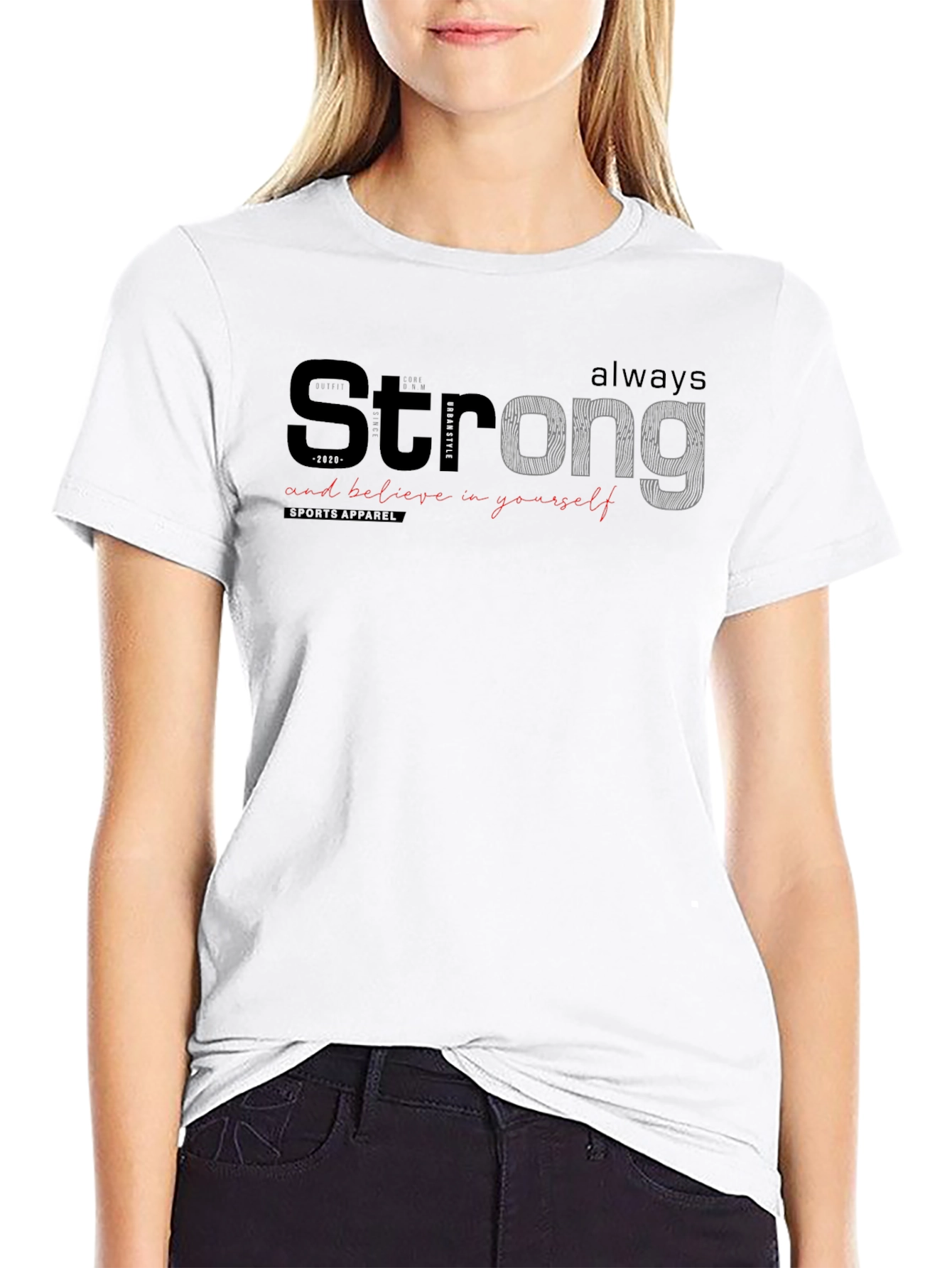 Black Strong Graphic Print Crew Neck T-Shirt view 9