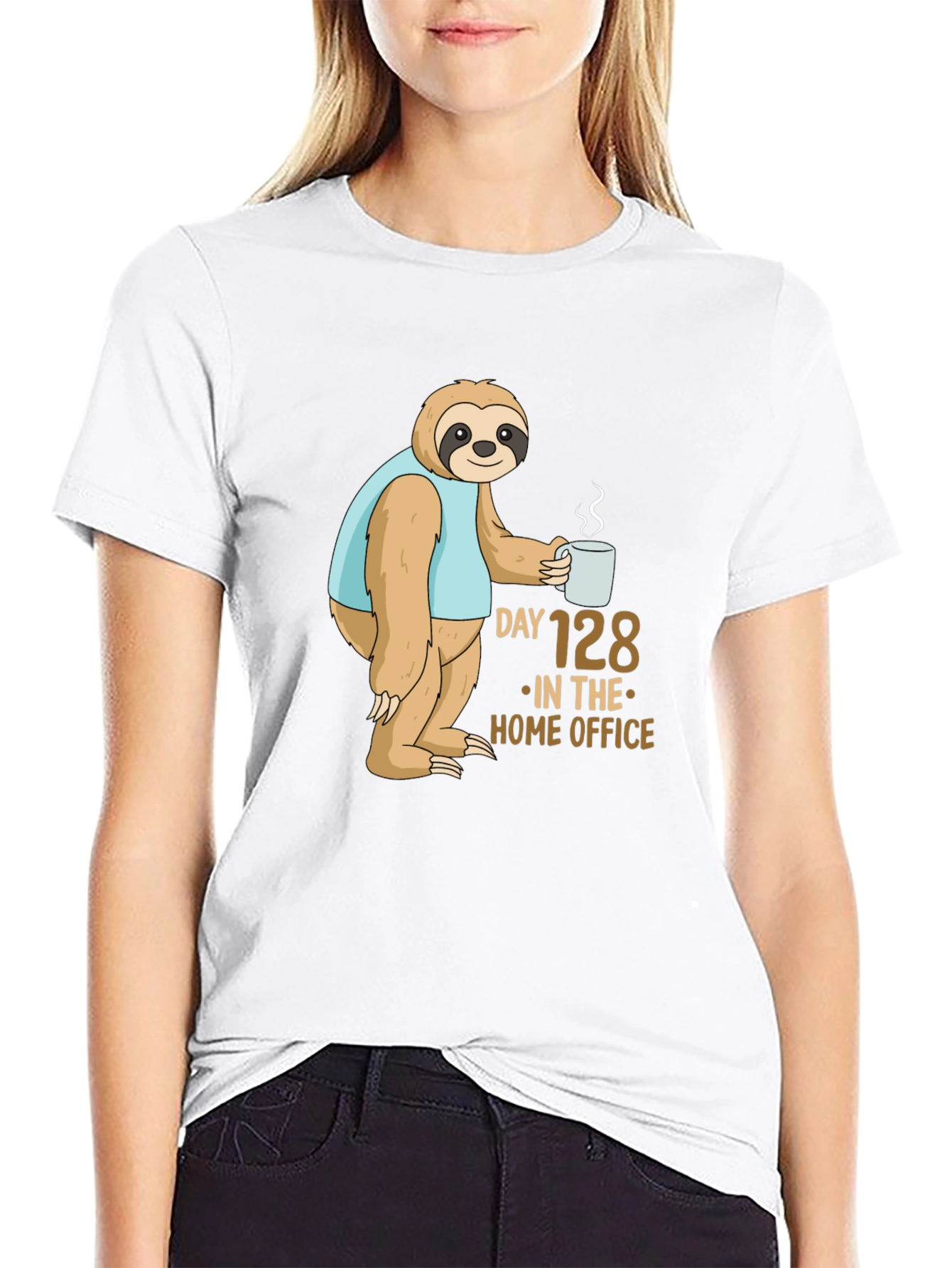Black Sloth Day 128 Home Office T-Shirt view 9