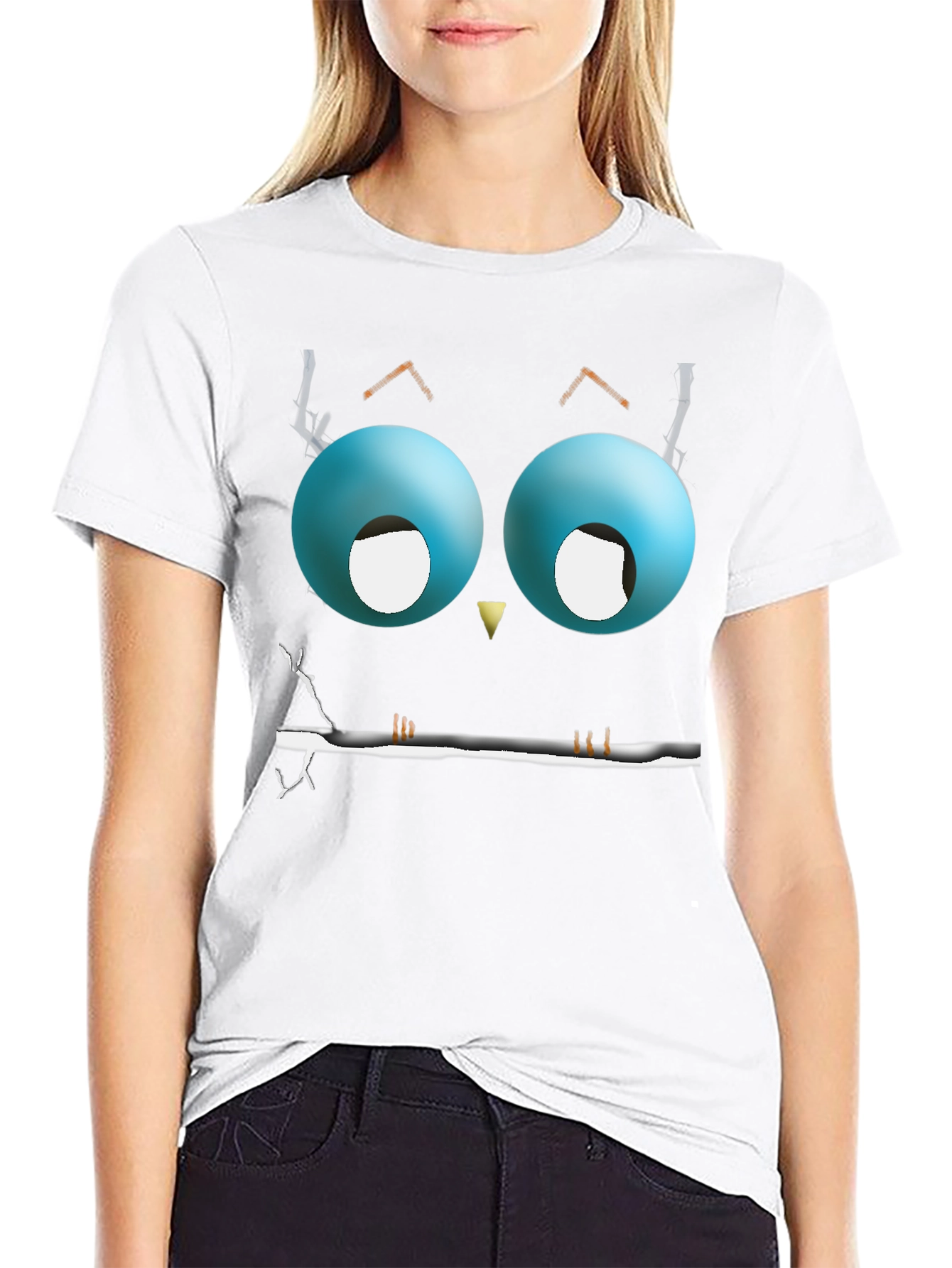 Black Cartoon Owl Eyes T-Shirt - Men's Black Graphic Tee view 9