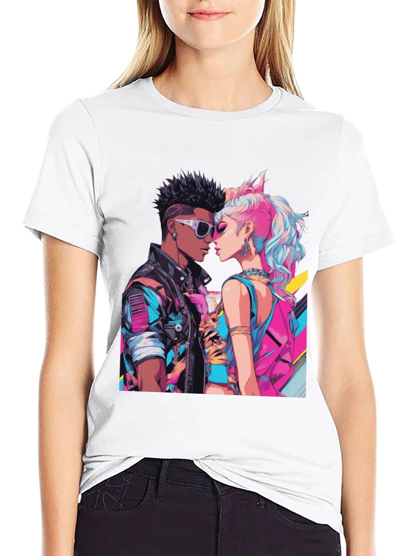 Black Retro Romance Graphic Tee - Cool Couple T-Shirt view 9