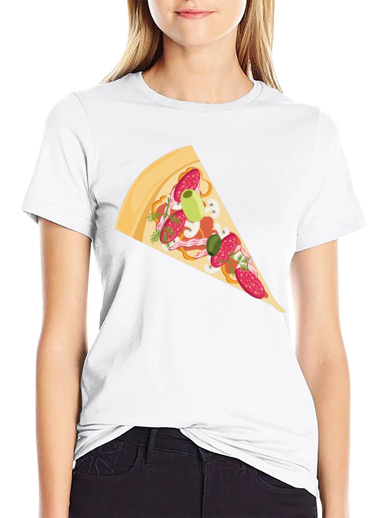 Black Pizza Slice Graphic Tee - Casual Black T-Shirt view 9