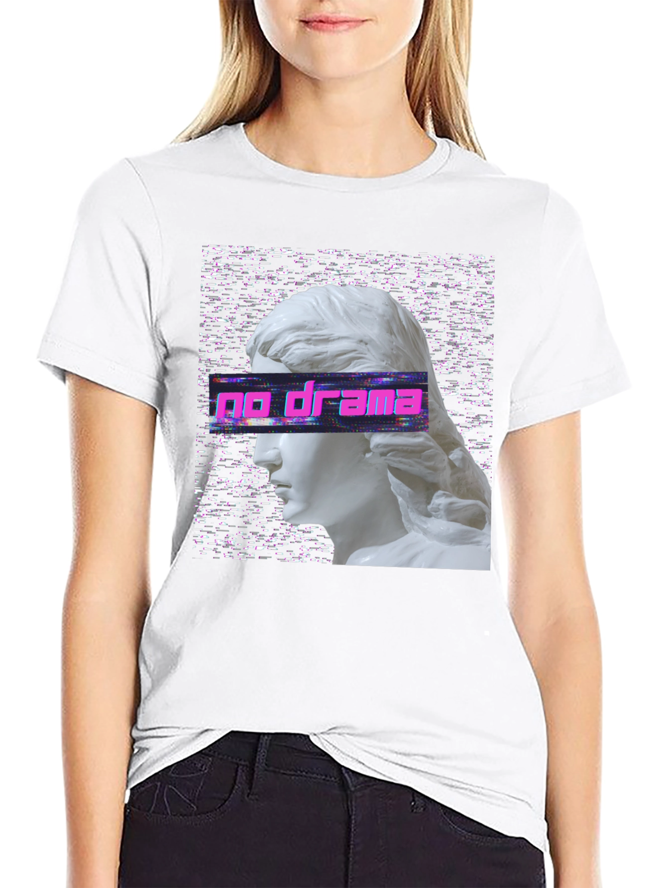 Black No Drama Vaporwave T-Shirt view 9