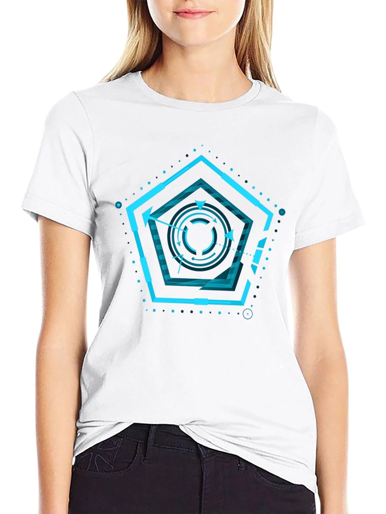 Black Cyberpunk Pentagonal Graphic T-Shirt view 9