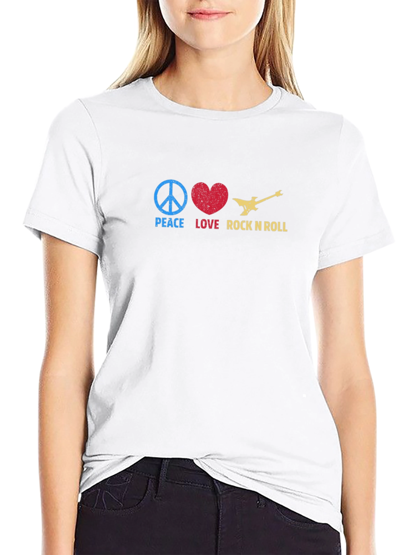 Black Peace Love Rock N Roll Graphic Tee - Black view 9