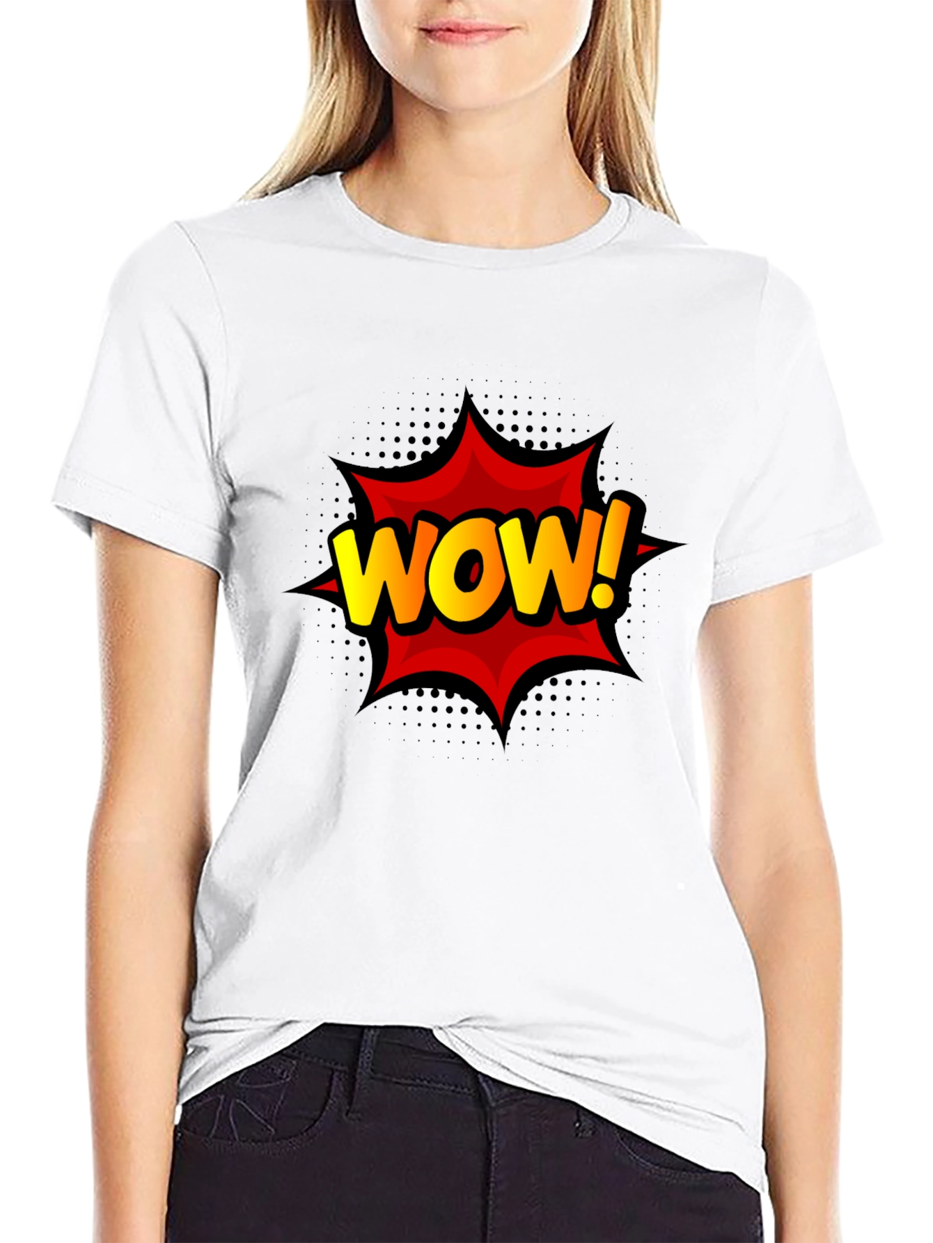 Black WOW! Graphic Print Tee - Black Cotton T-Shirt view 9
