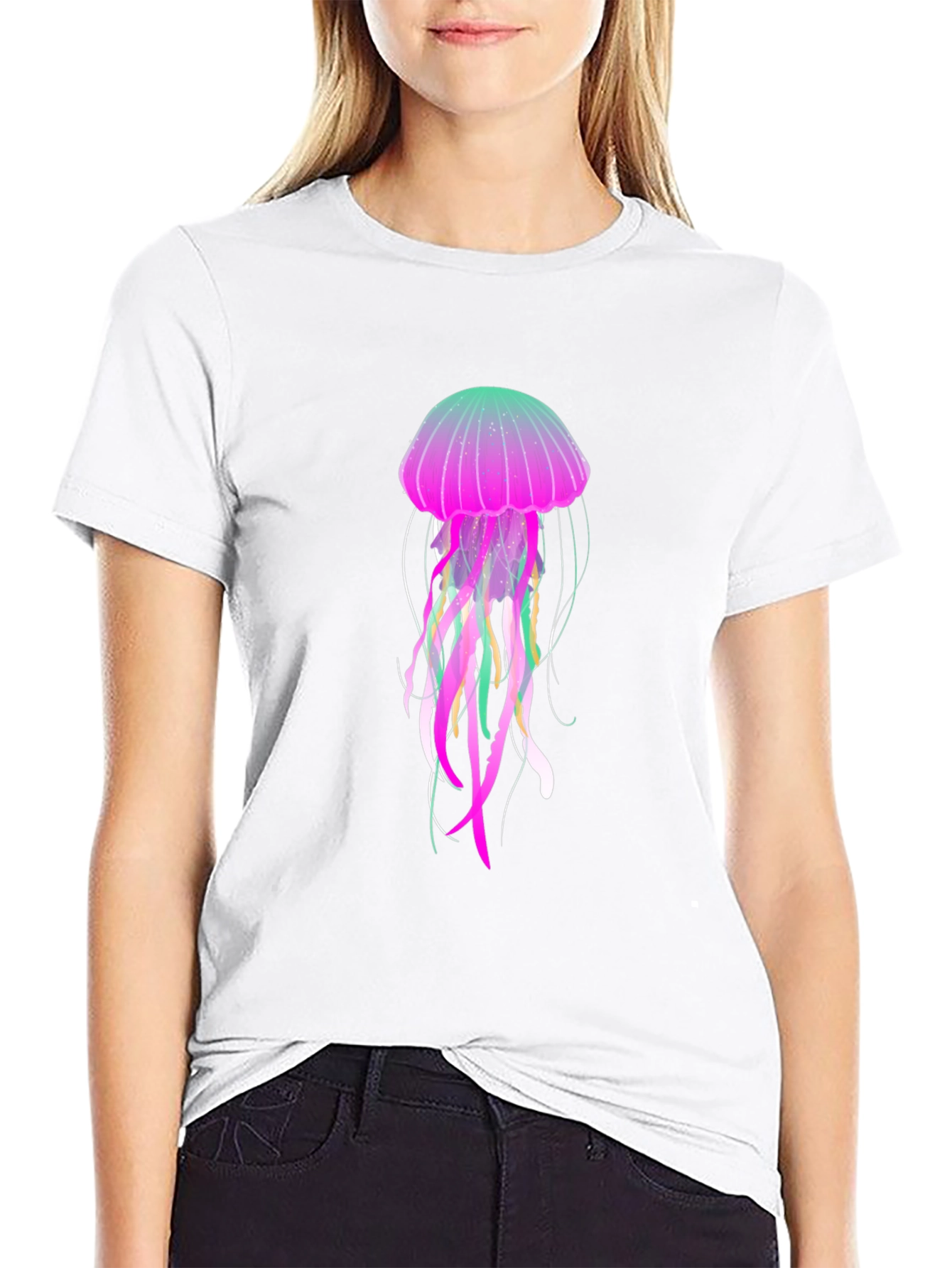 Black Neon Jellyfish Graphic Black T-Shirt view 9