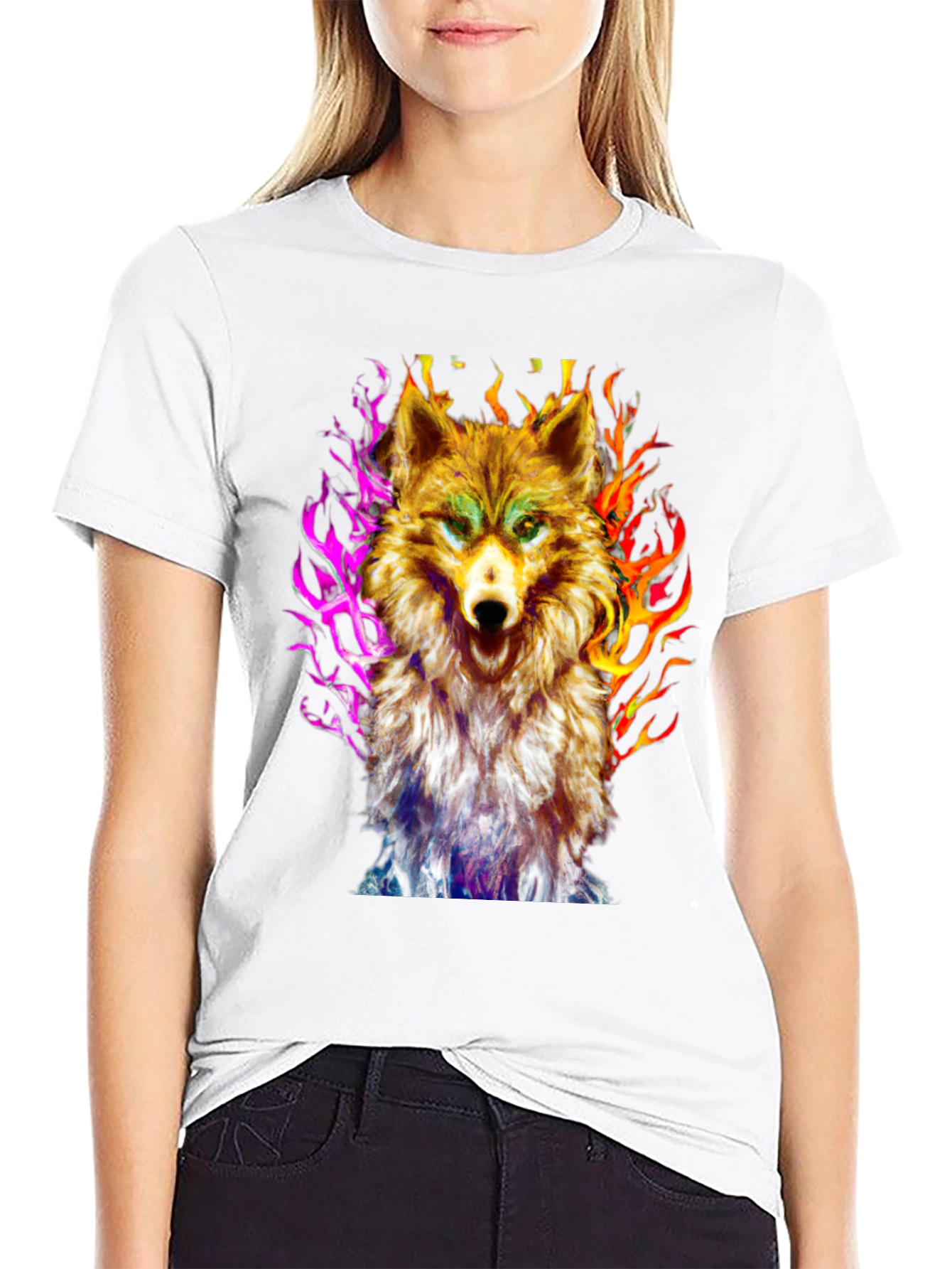Black Fiery Wolf Graphic Tee - Black Cotton view 9