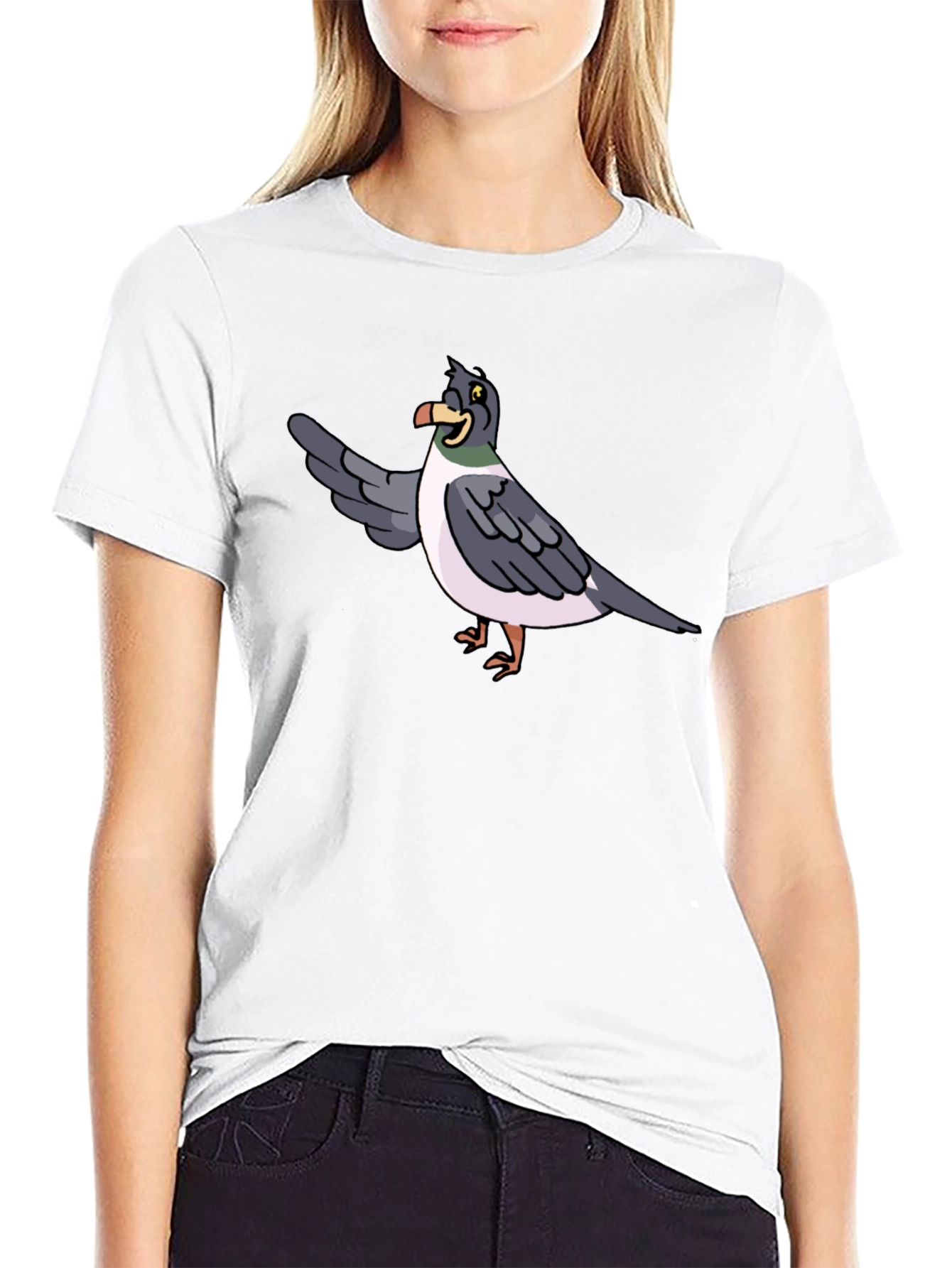 Black Funny Pigeon Cartoon Graphic Tee - Black view 9