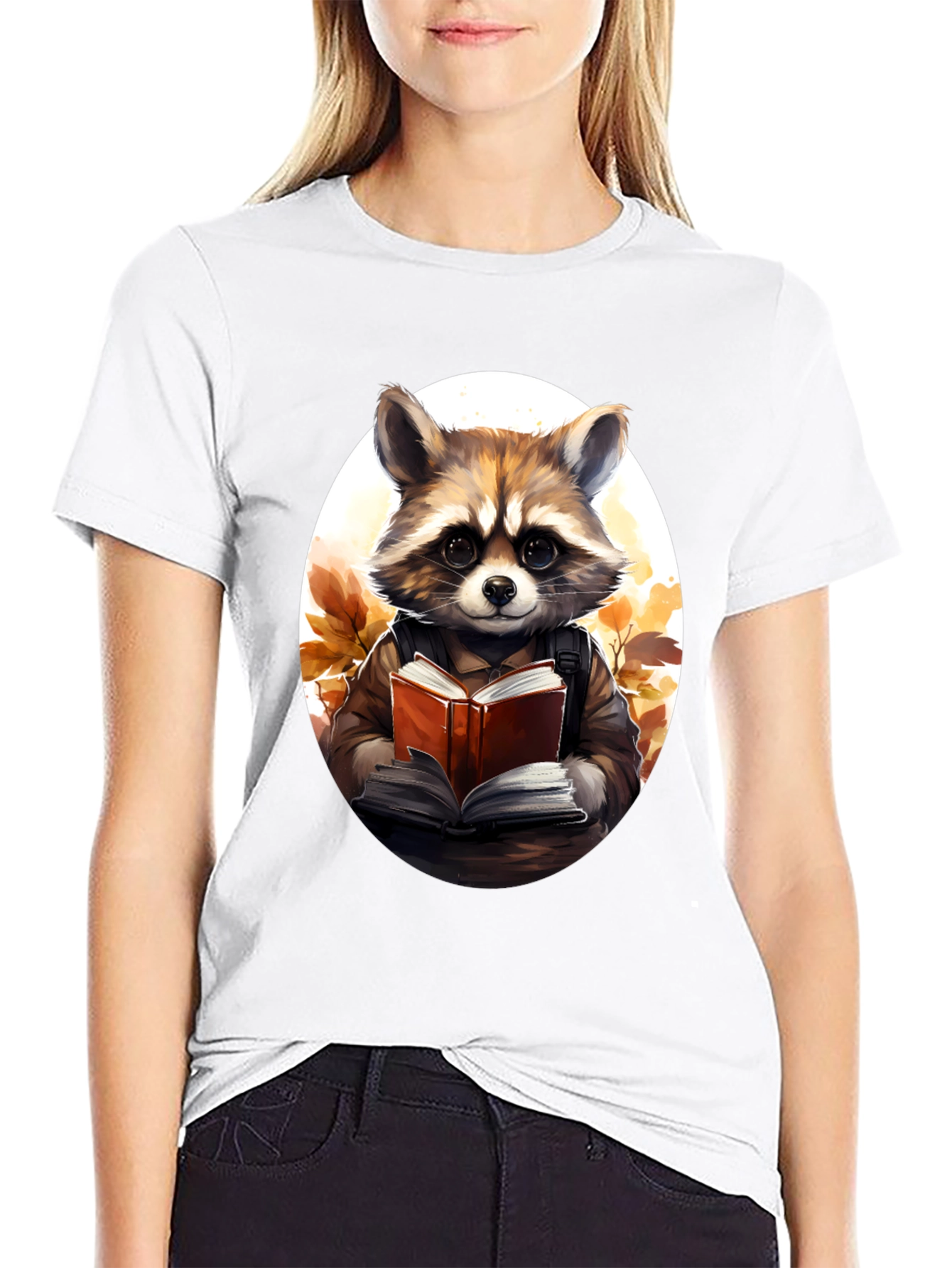 Black Raccoon Reader Graphic Tee - Black Cotton view 9