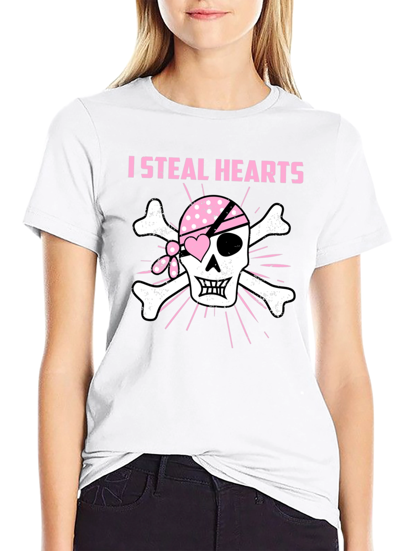 Black I Steal Hearts Pirate Skull T-Shirt view 9