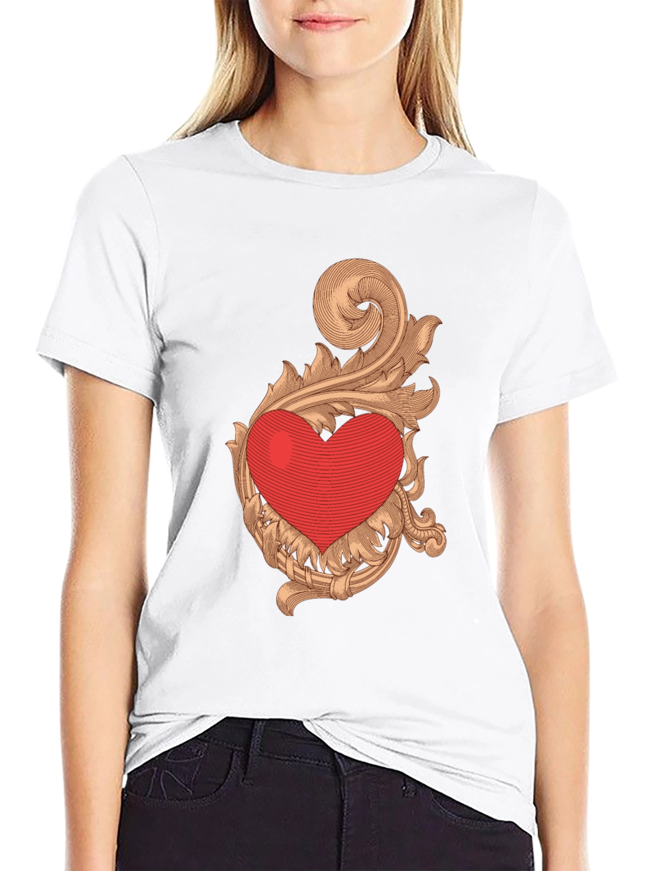 Heart Scrollwork Black Graphic Tee - 9