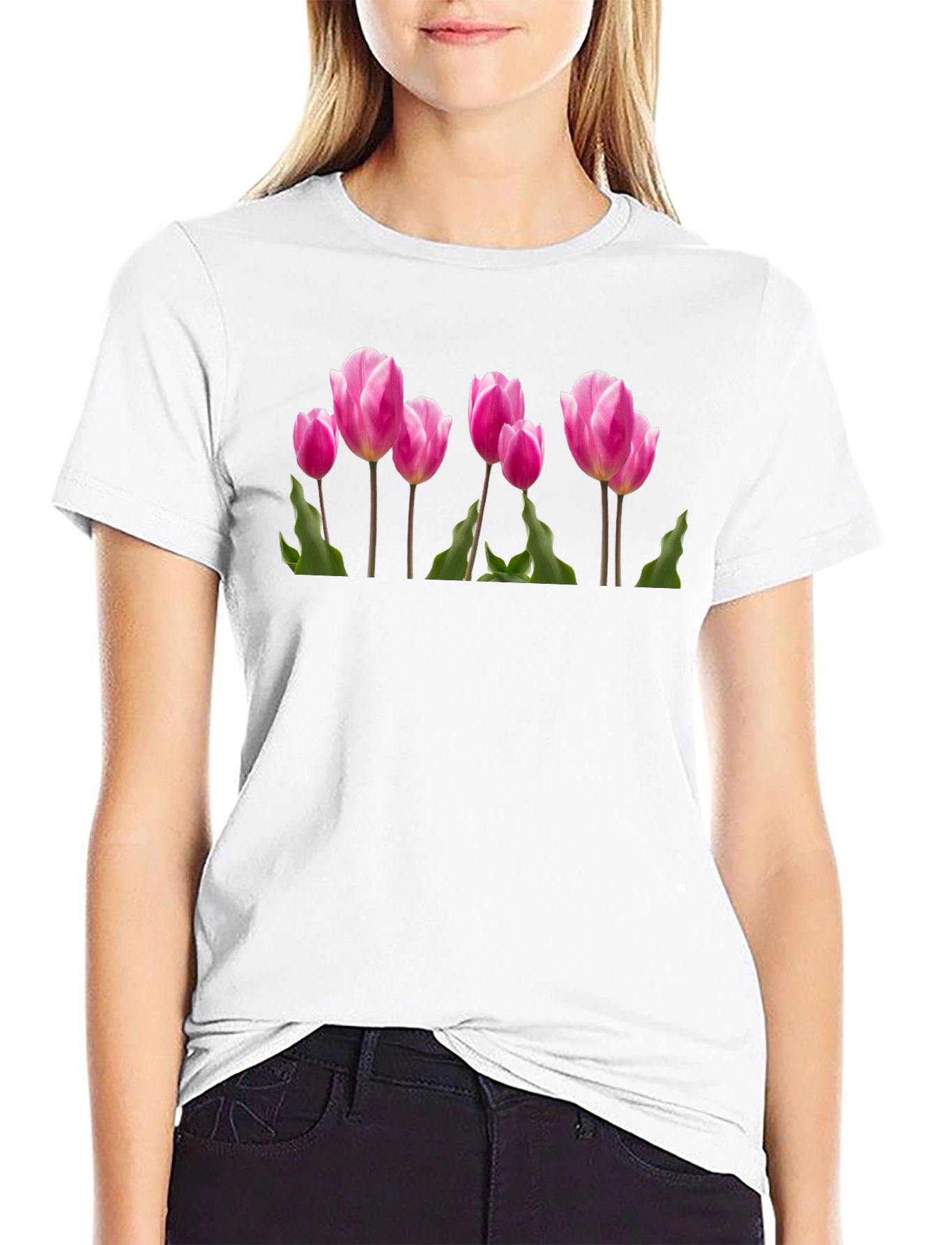 Black Tulip Graphic T-Shirt - Black Cotton Tee view 9