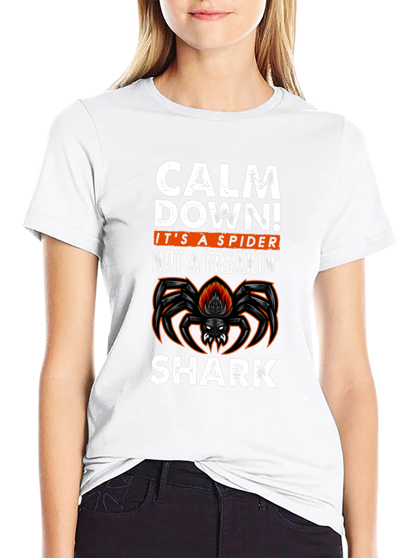 Black Calm Down Spider Graphic Tee -  Funny Halloween T-Shirt view 9