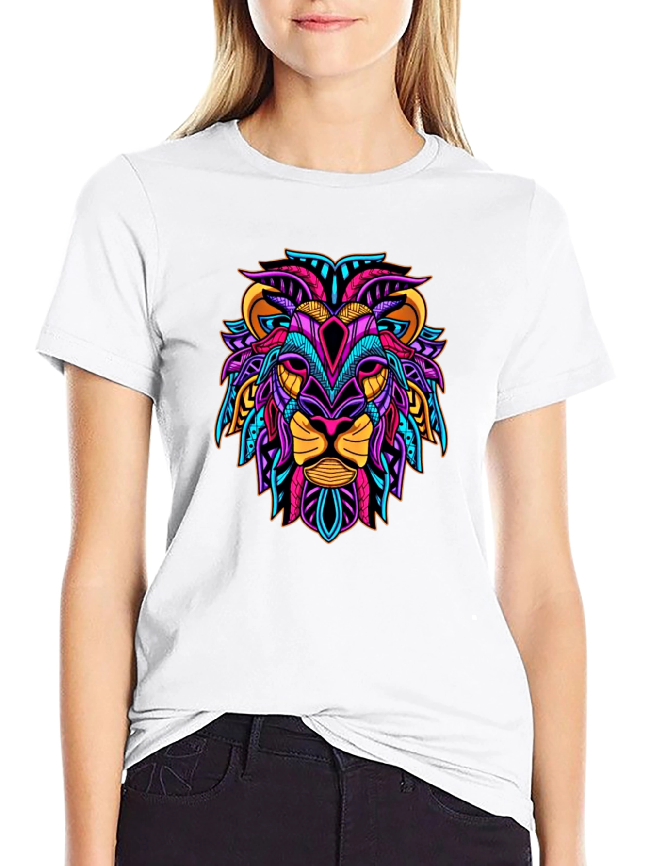 Black Vibrant Lion Graphic Tee - Unique Design view 9