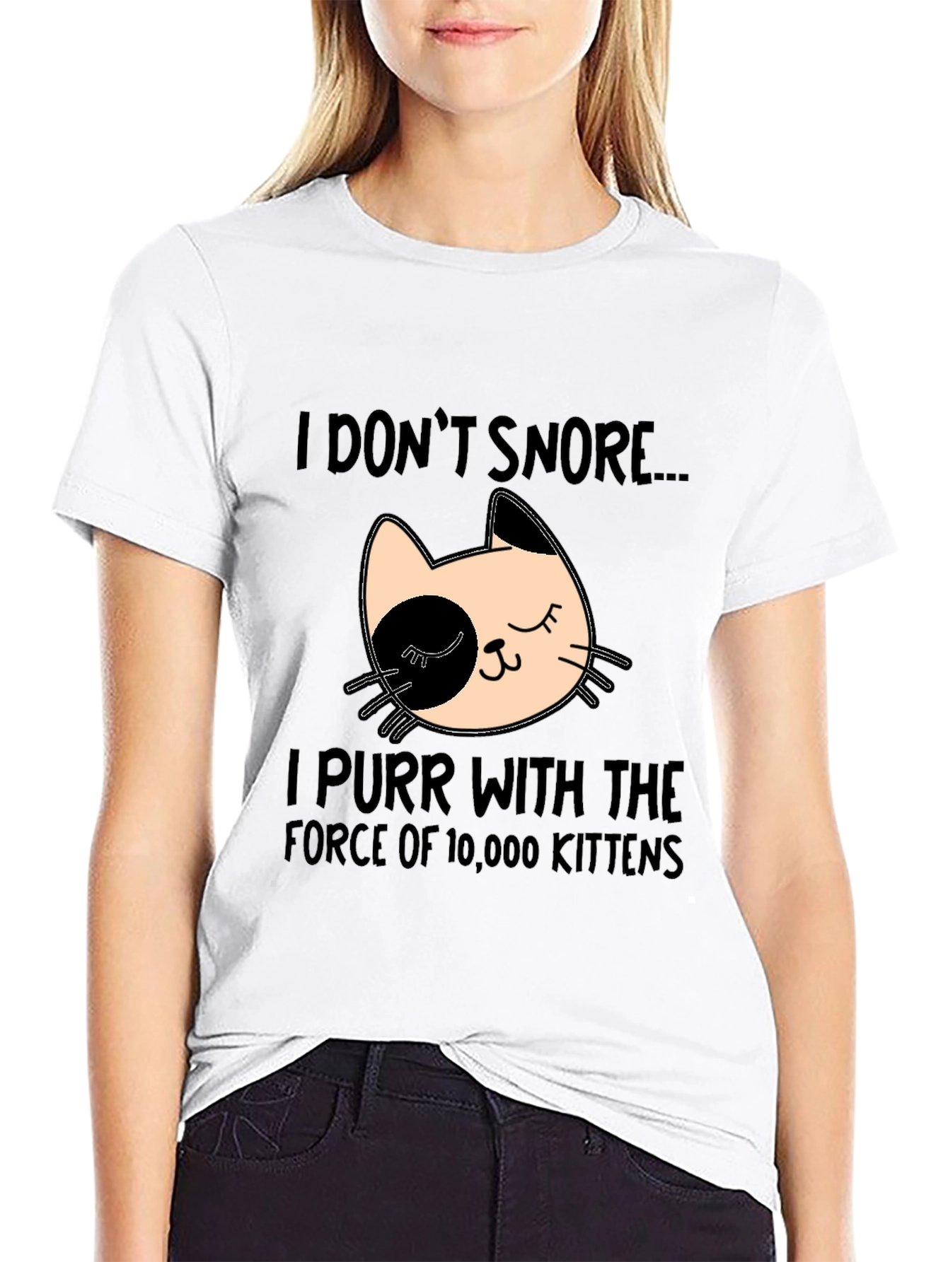 Black Funny Cat Purr T-Shirt - I Don't Snore view 9