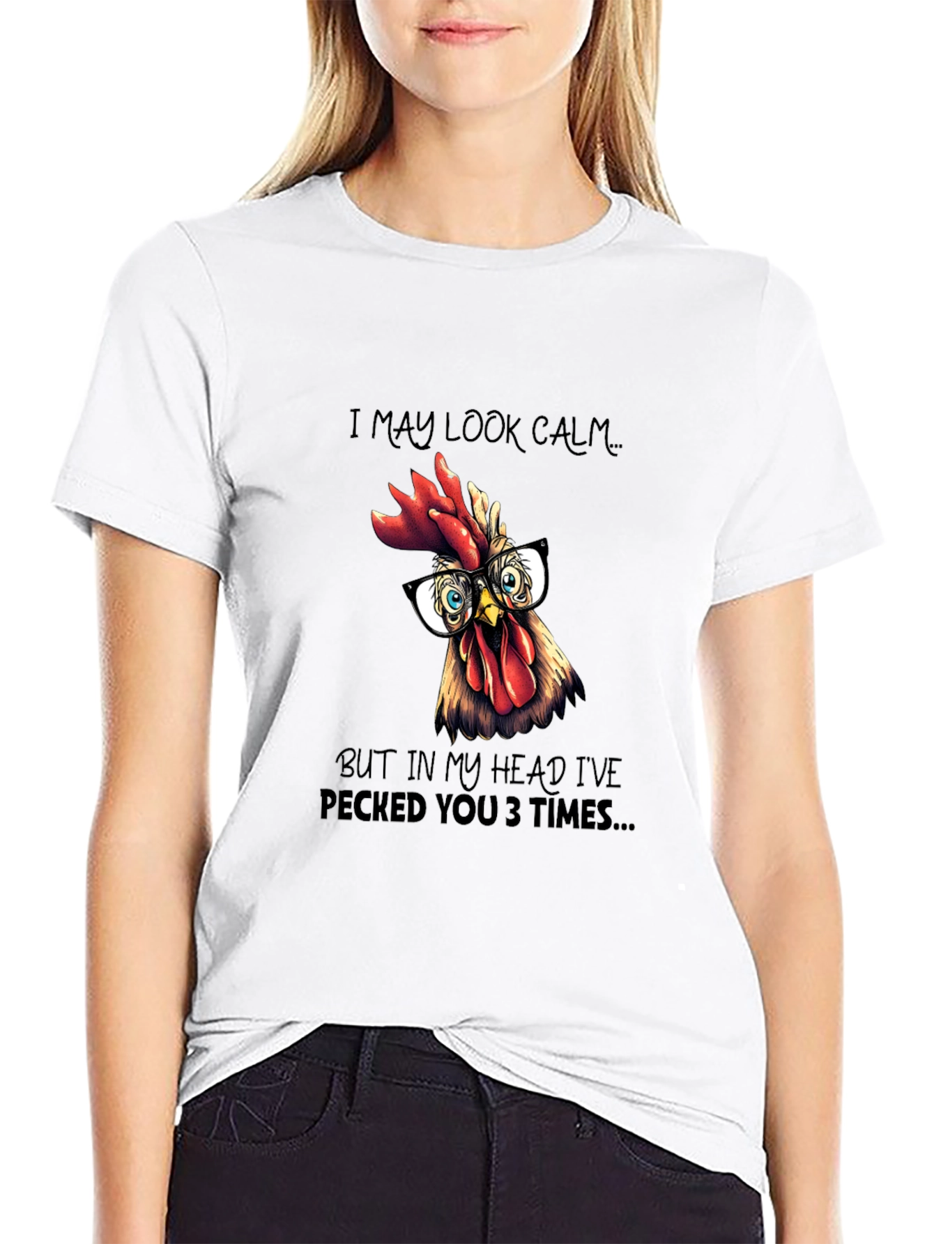 Black Funny Chicken T-Shirt - I May Look Calm view 9