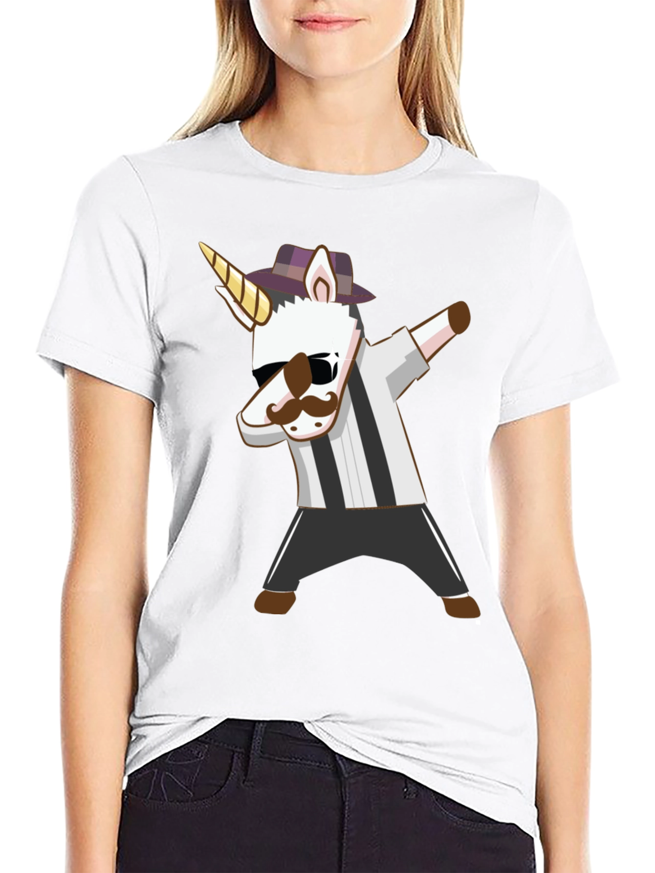 Black Dabbing Unicorn T-Shirt: Unique Cartoon Design view 9