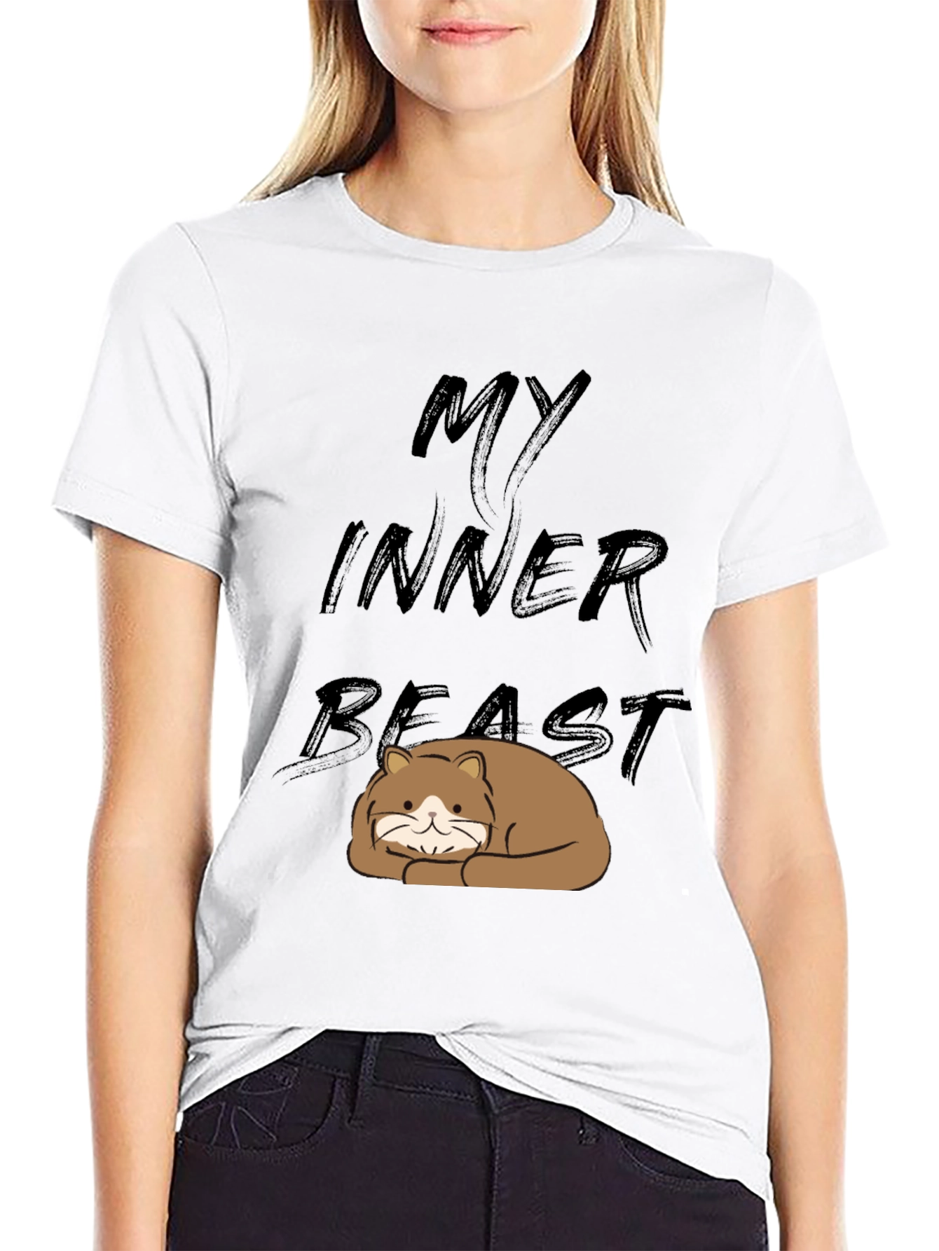 Black My Inner Beast T-Shirt - Cute Cat Graphic Tee view 9