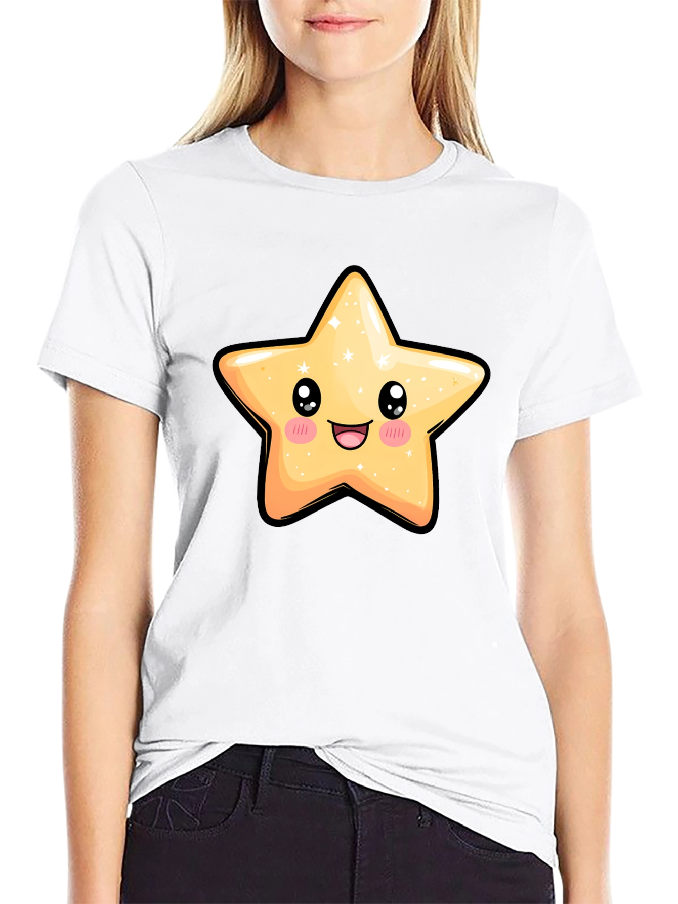 Black Cute Star Graphic Black T-Shirt view 9