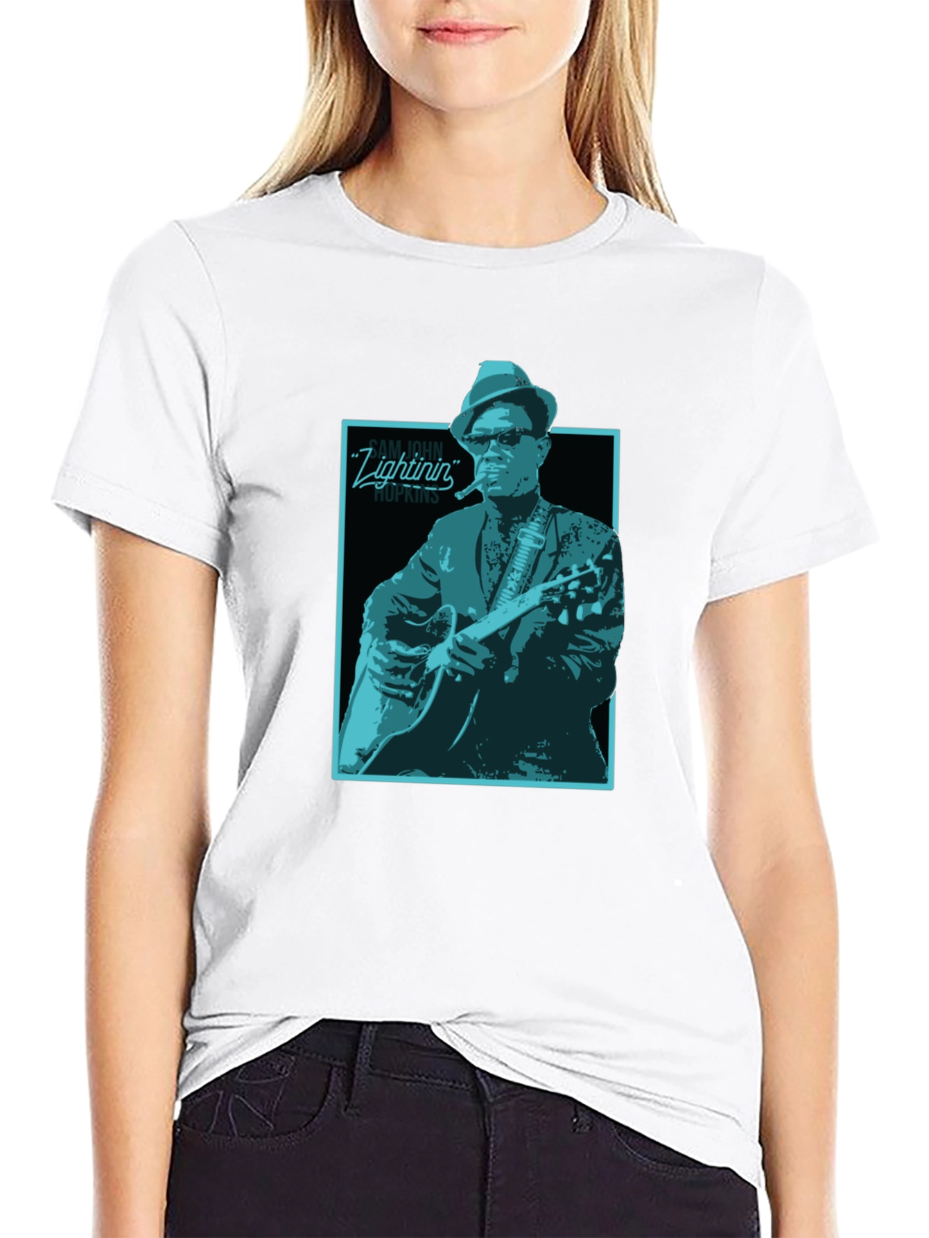 Black Lightnin' Hopkins Graphic Tee - Black Cotton T-Shirt view 9