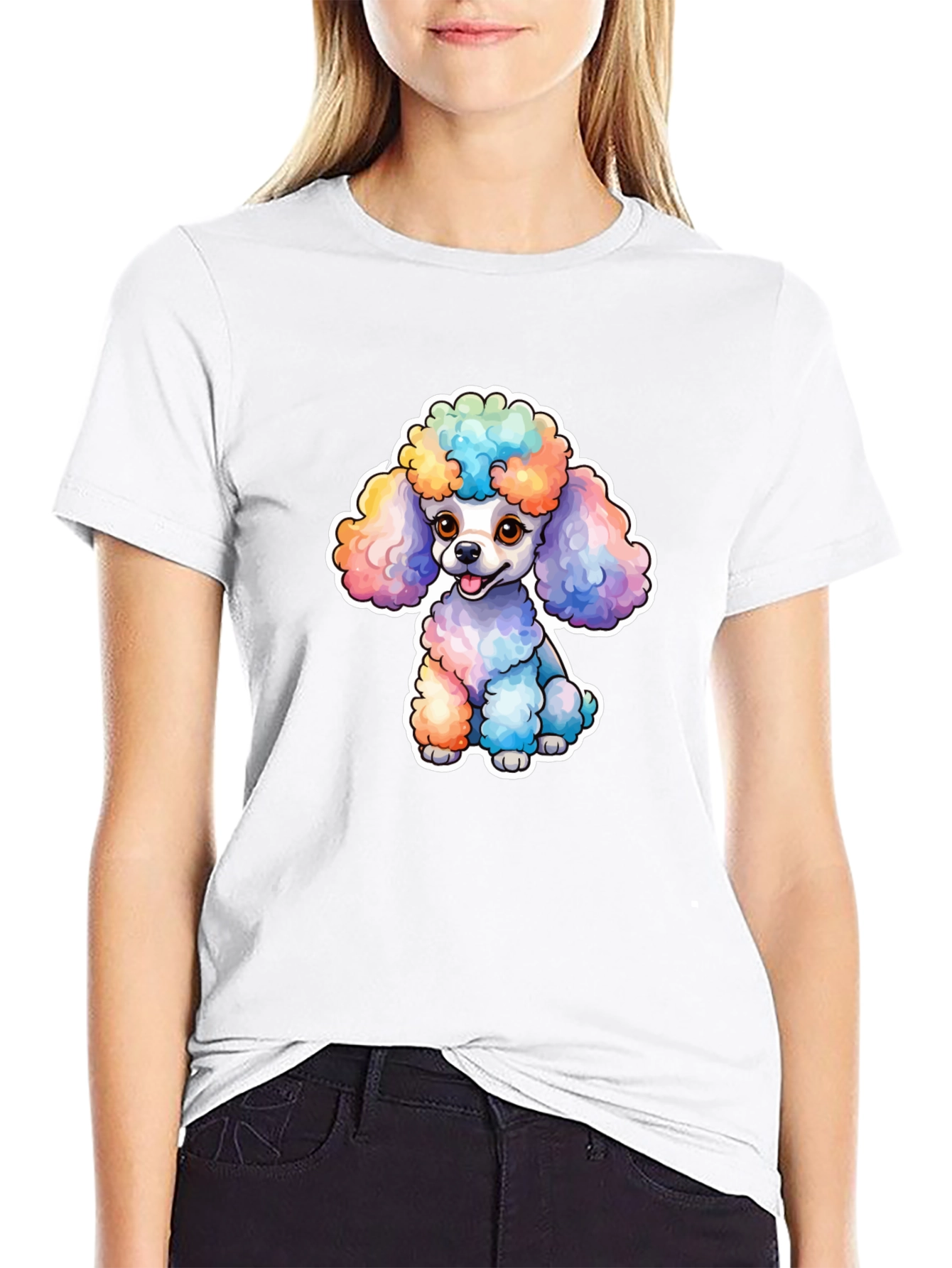 Black Rainbow Poodle Graphic Tee - Cute Dog T-Shirt view 9