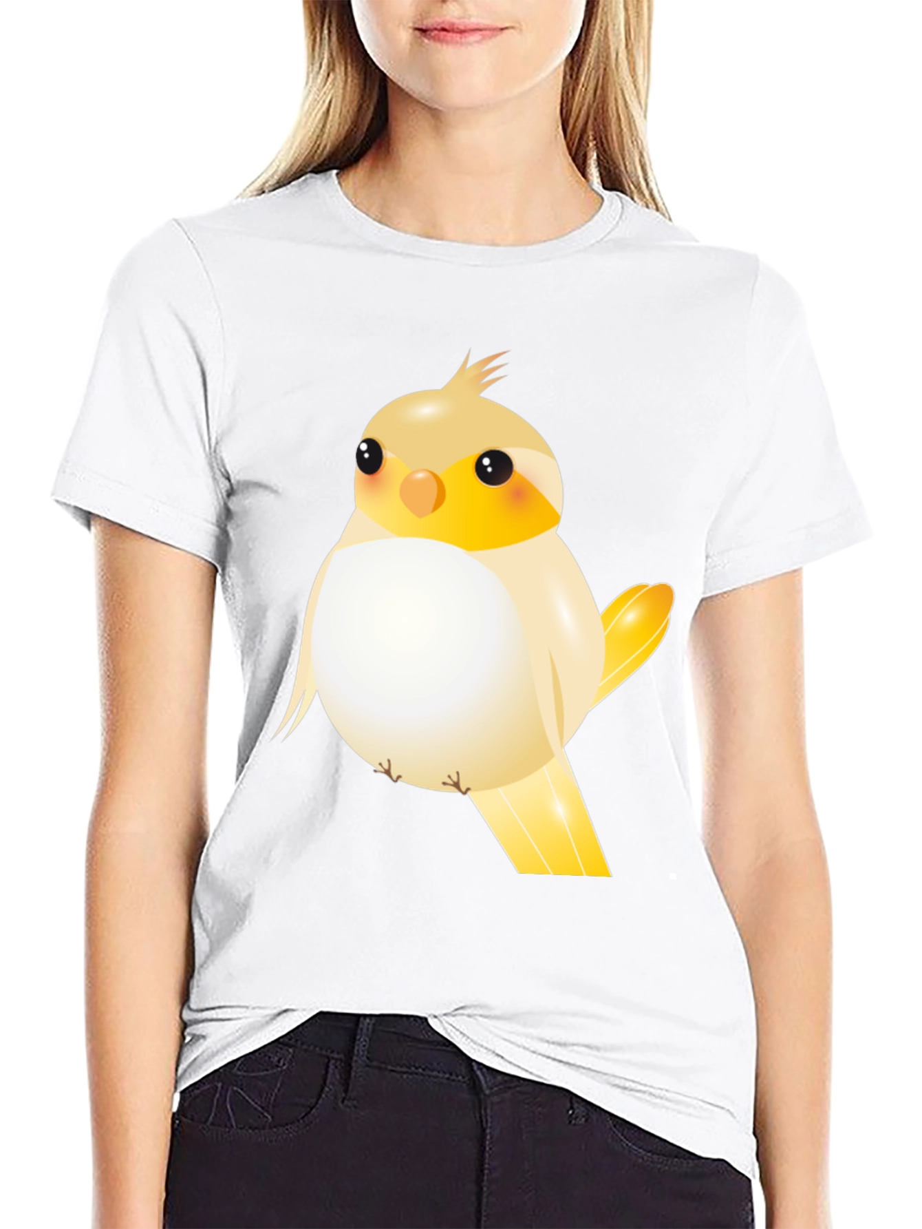 Black Cute Cartoon Bird Graphic T-Shirt view 9