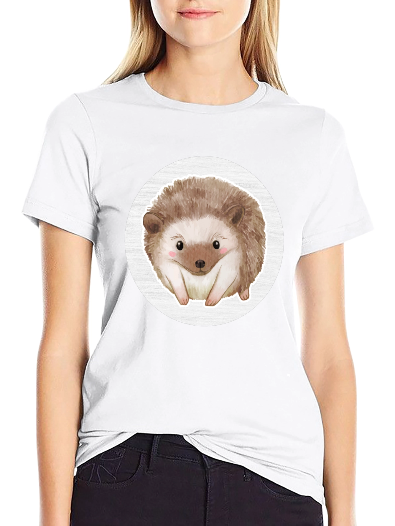 Black Cute Hedgehog Graphic Tee - Black Cotton Casual Shirt view 9