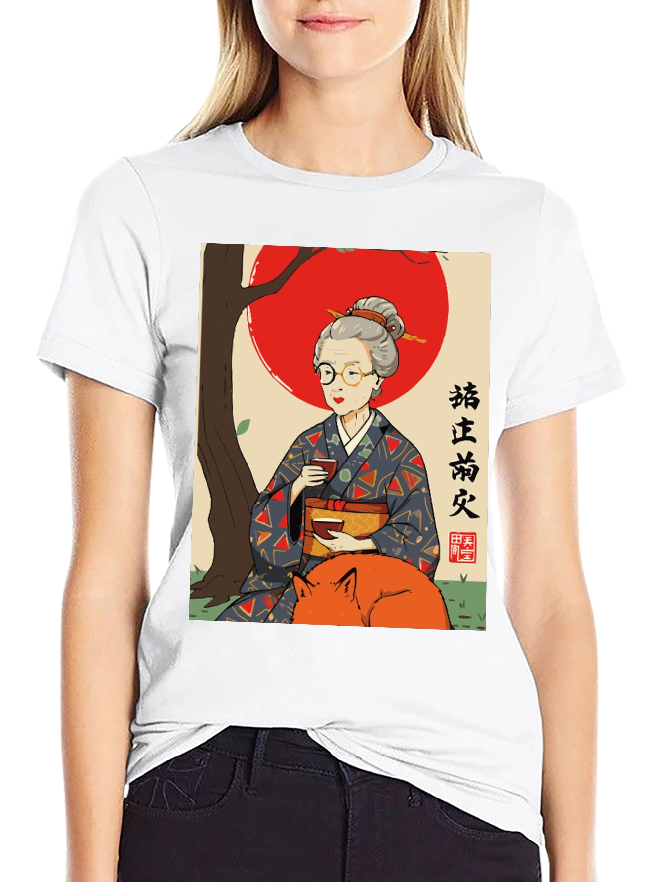 Black Japanese Art T-Shirt - Fox & Lady Design view 9
