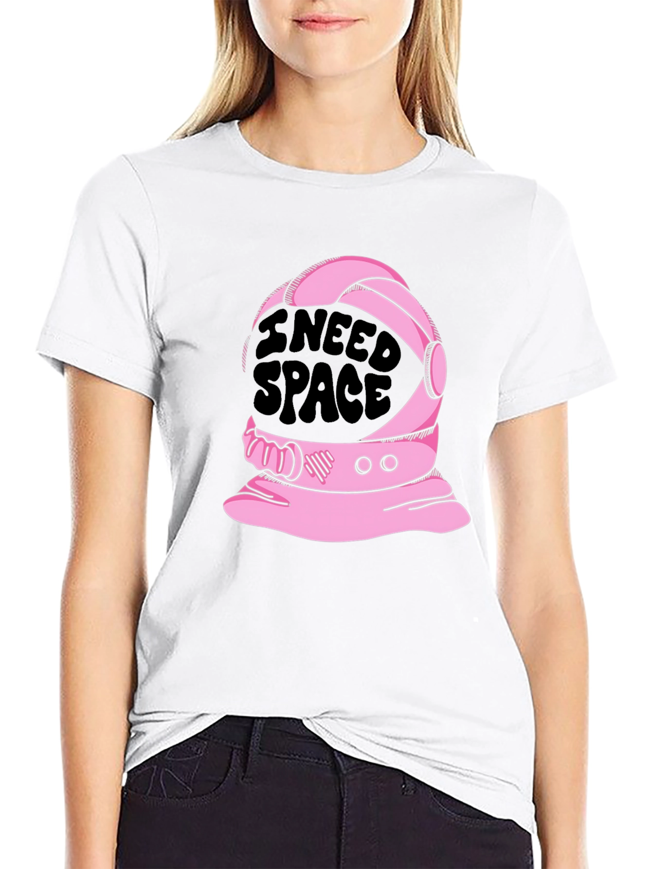 Black I Need Space T-Shirt - Astronaut Helmet Design view 9