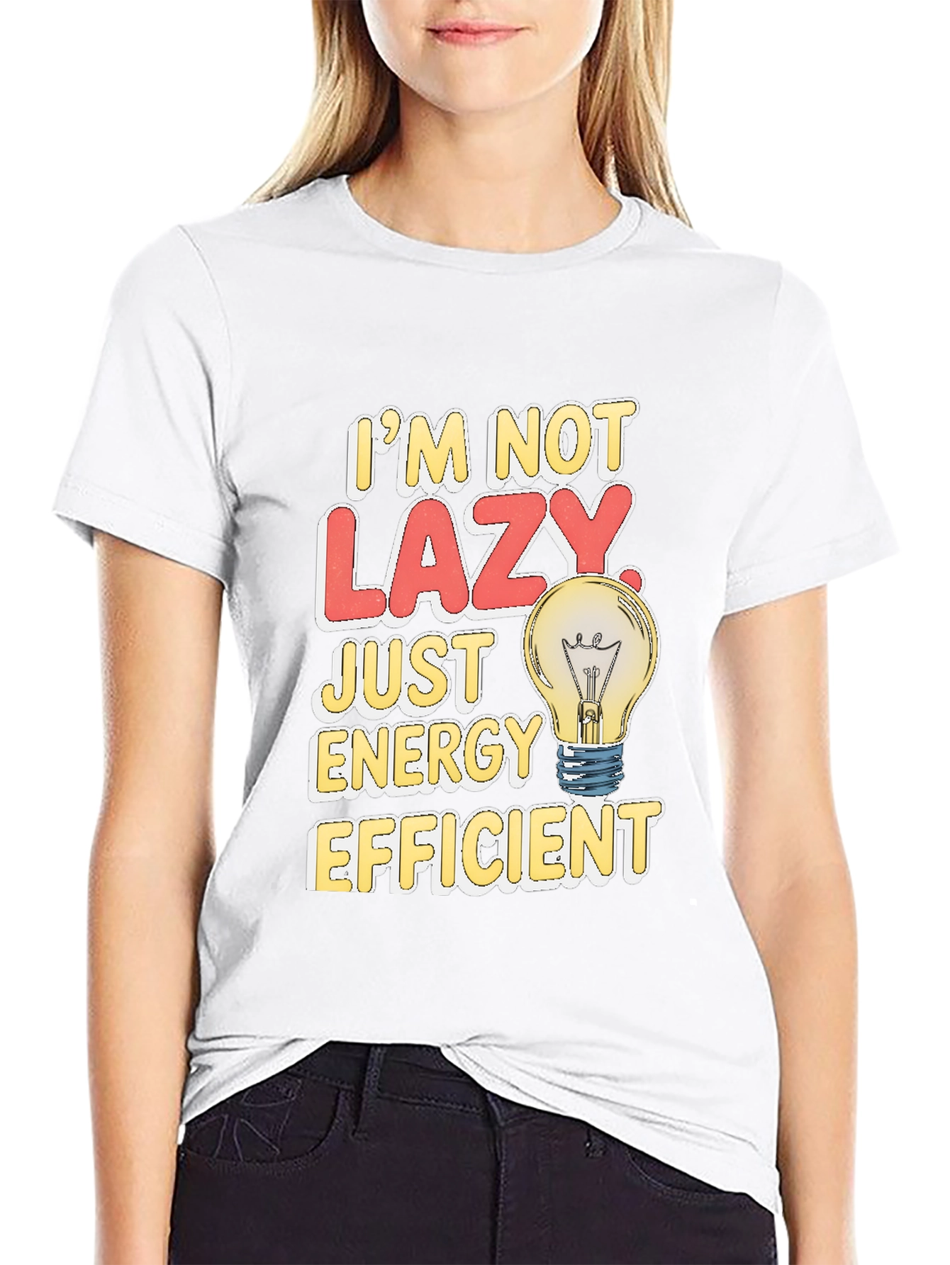 Black Funny Energy Efficient Lazy Light Bulb T-Shirt view 9