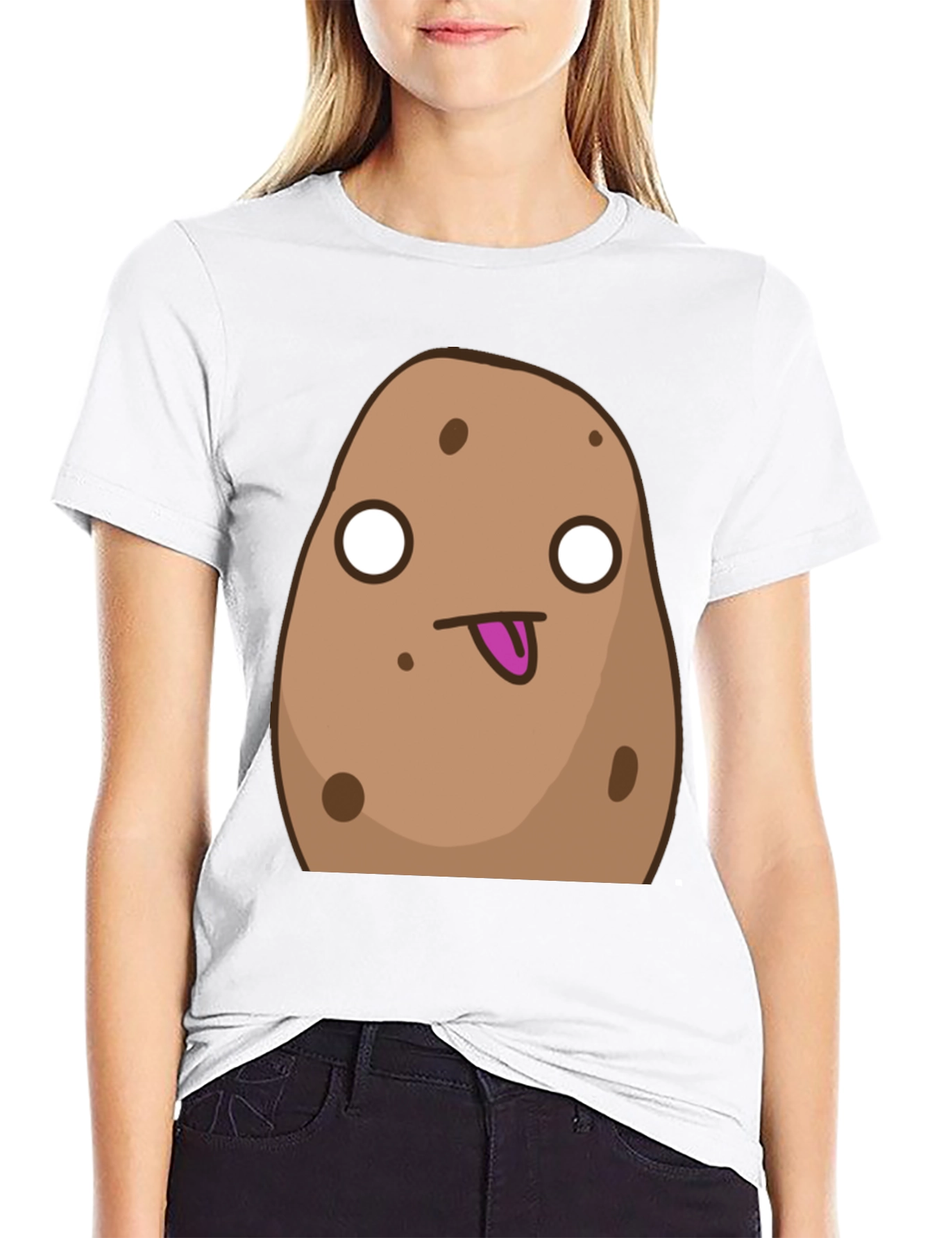 Black Funny Cartoon Potato Graphic Black T-Shirt view 9