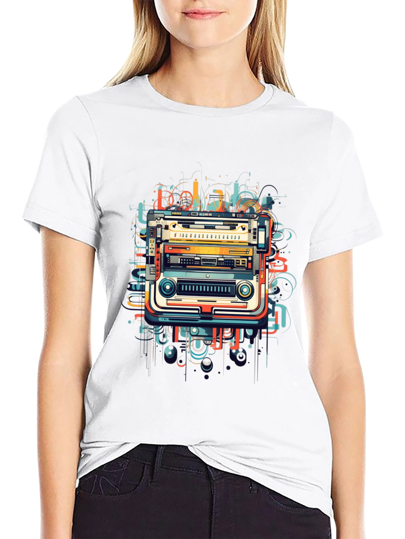 Black Retro Tech Graphic Tee - Modern Art view 9