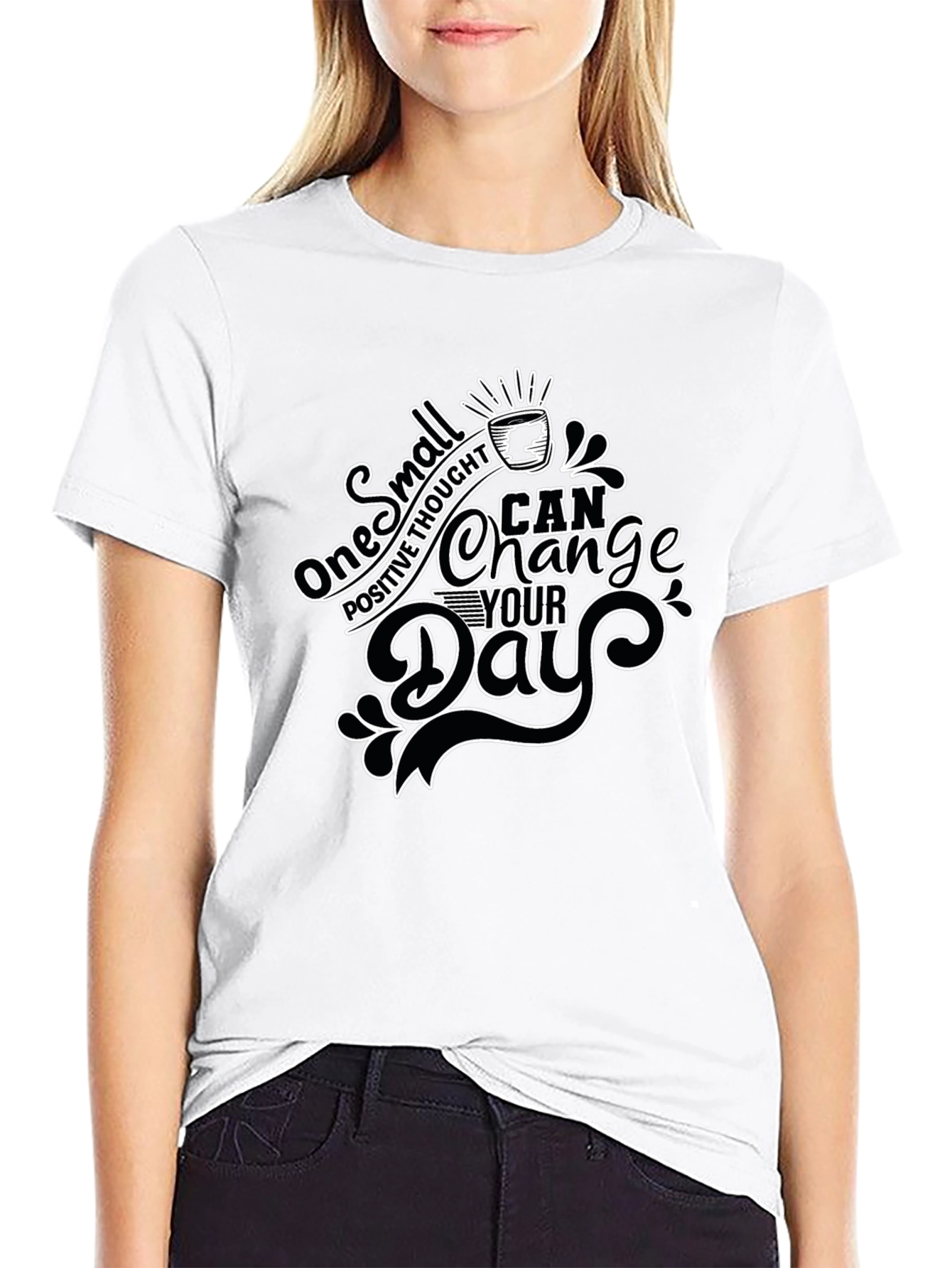 Black Inspirational Graphic Tee - Positive Thought Changes Day view 9