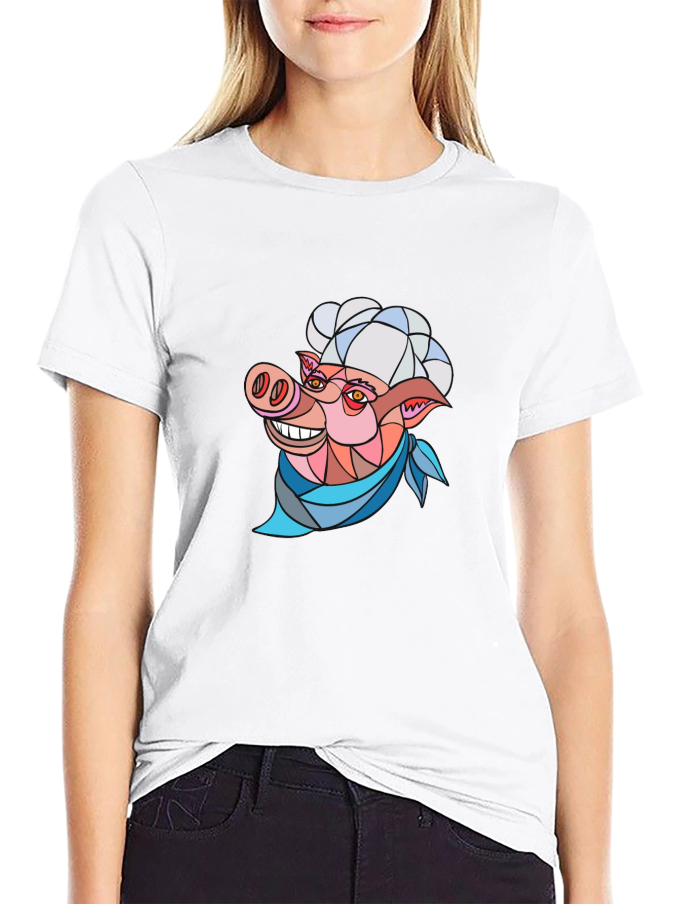 Black Chef Pig Graphic T-Shirt - Black Cotton view 9