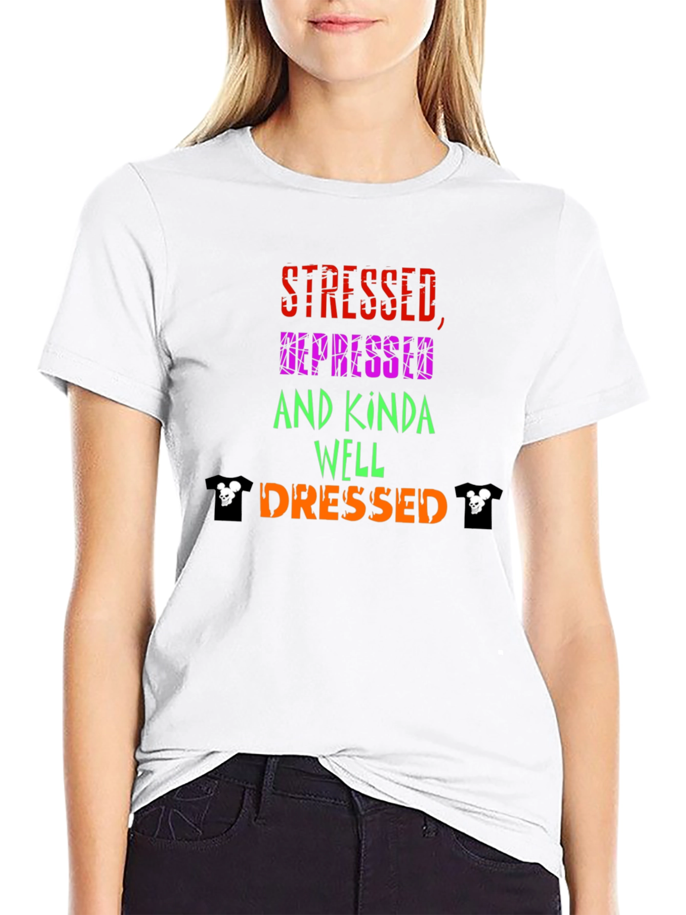 Black Stressed Depressed Well Dressed Graphic Tee view 9