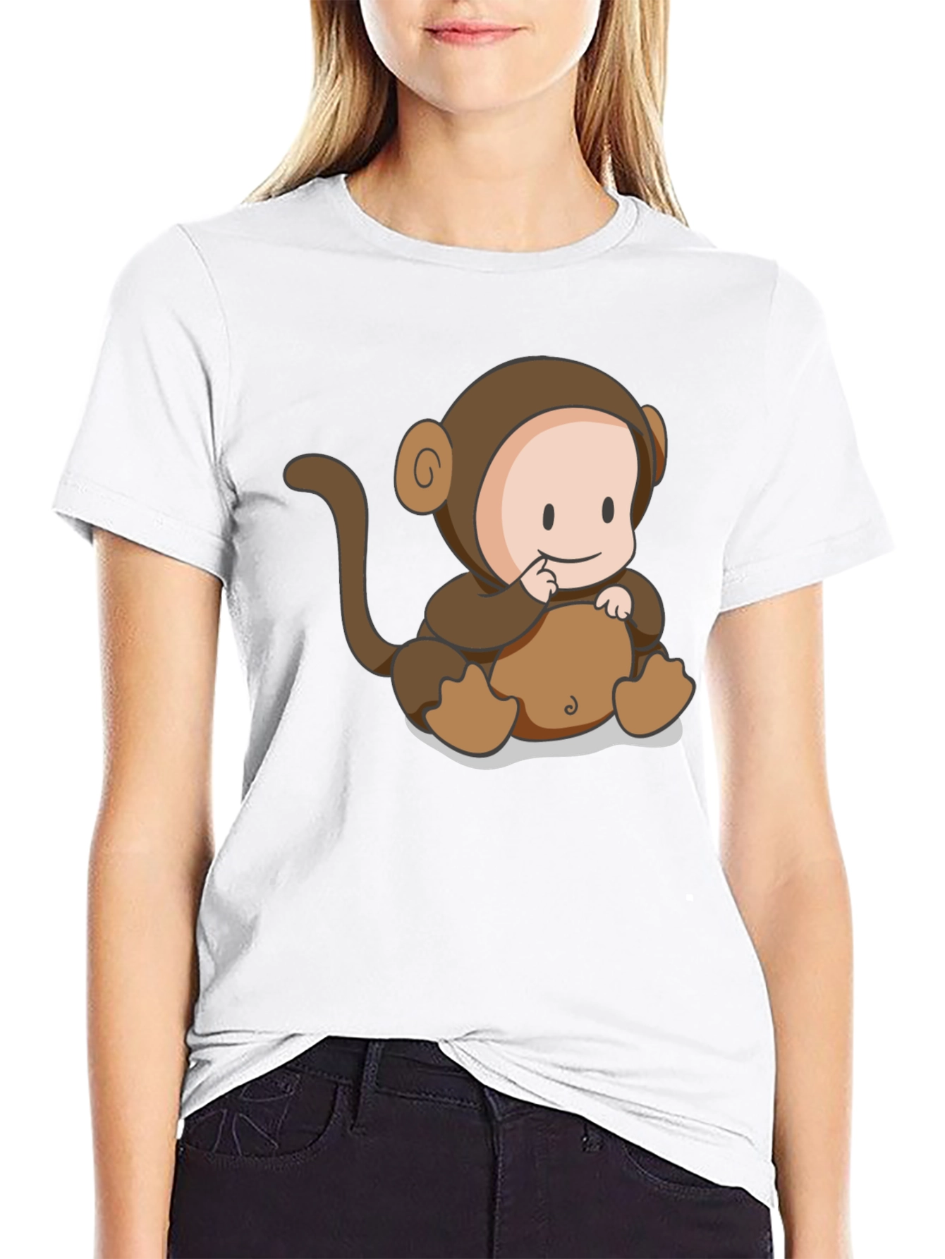 Black Cute Monkey Cartoon Black T-Shirt view 9