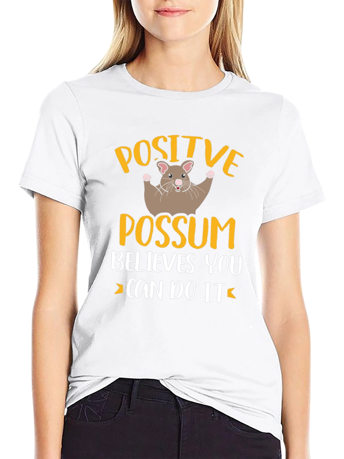 Black Positive Possum Believes in You Graphic Tee view 9