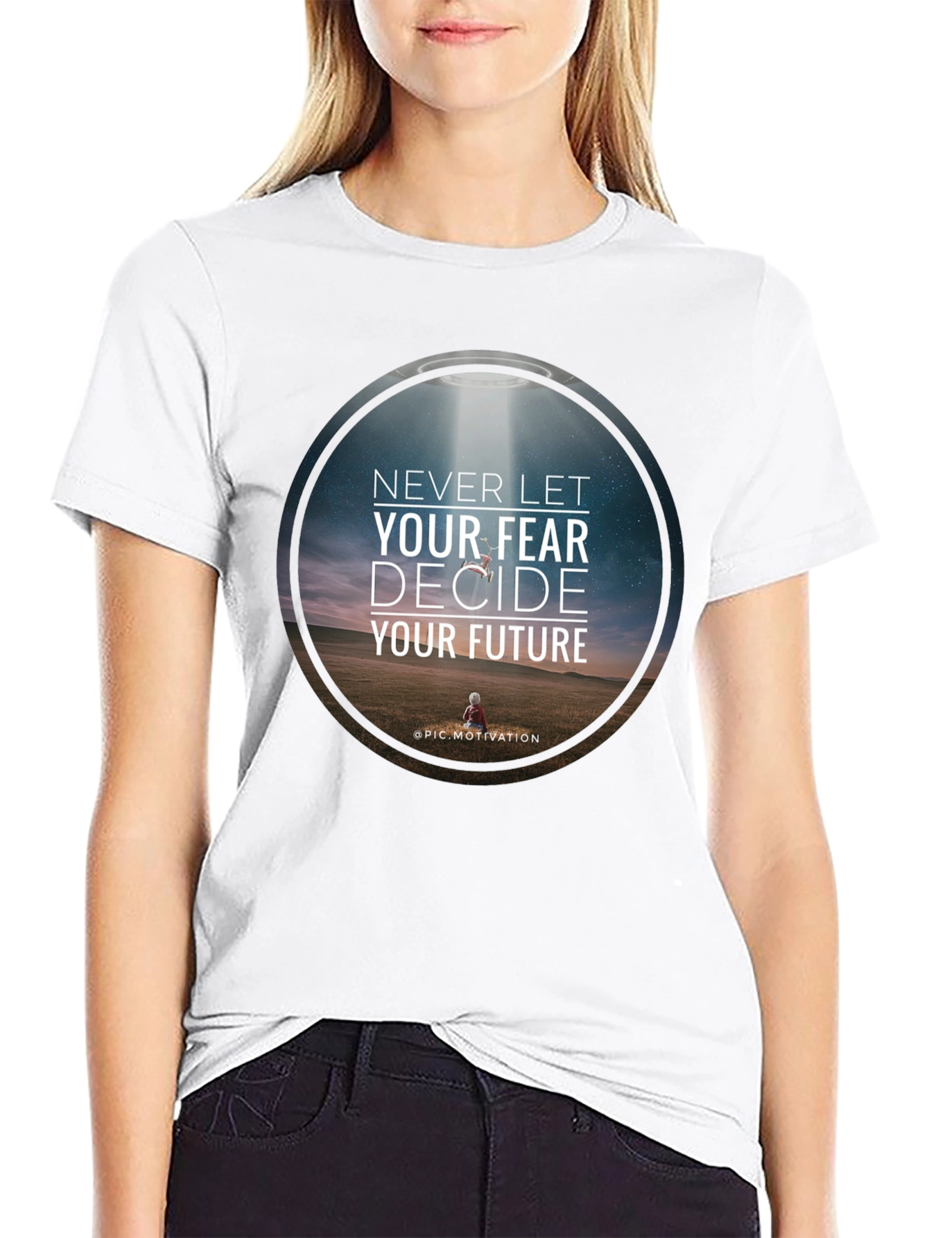 Black Motivational Graphic T-Shirt: Never Let Fear Decide view 9