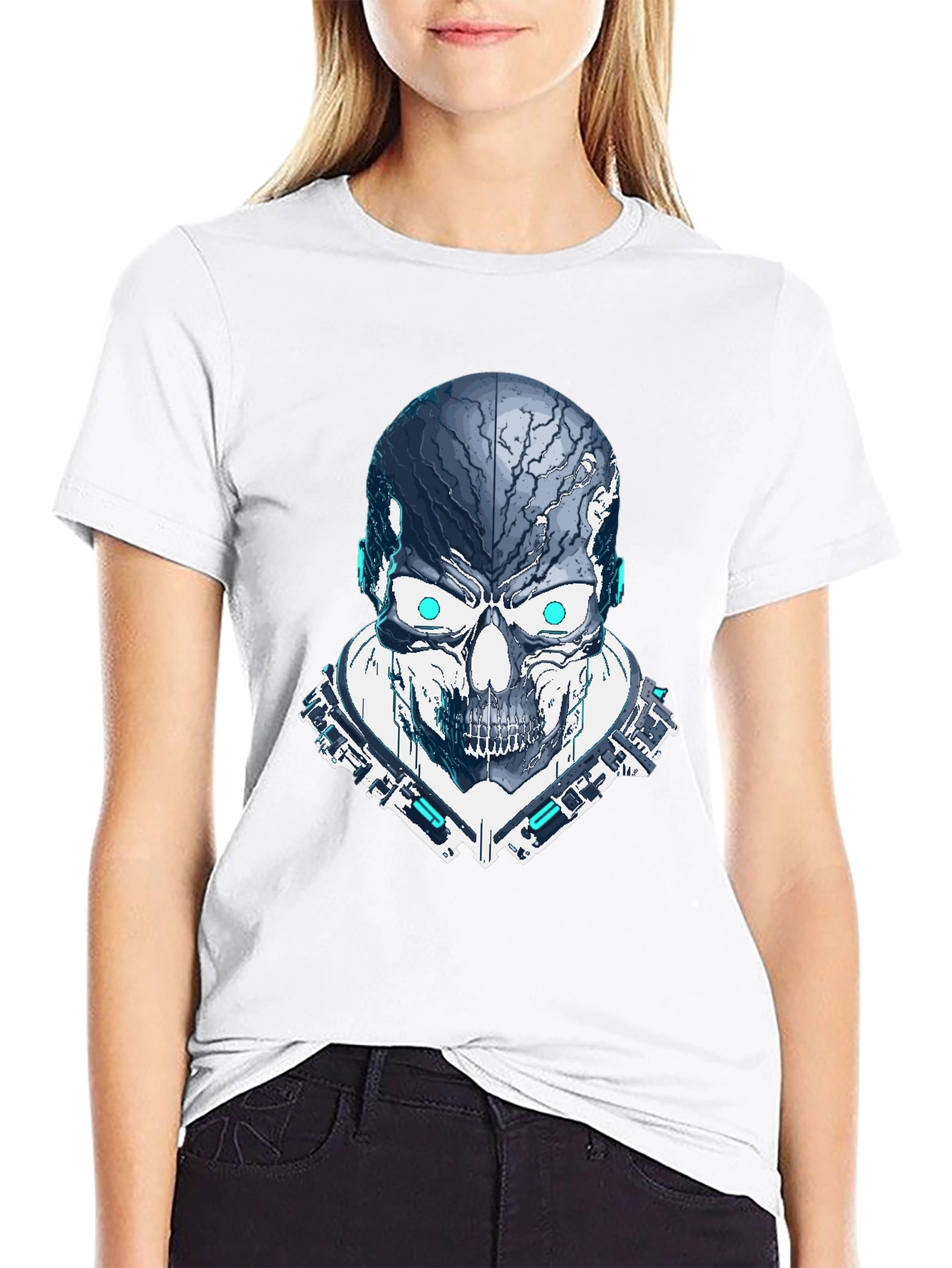 Black Cyber Skull Graphic Tee - Black view 9