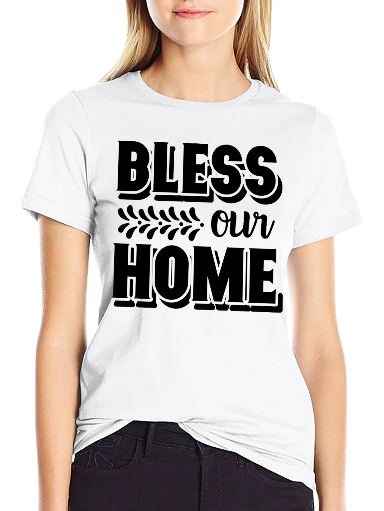 Black Bless Our Home Graphic Tee - Unisex Black T-Shirt view 9