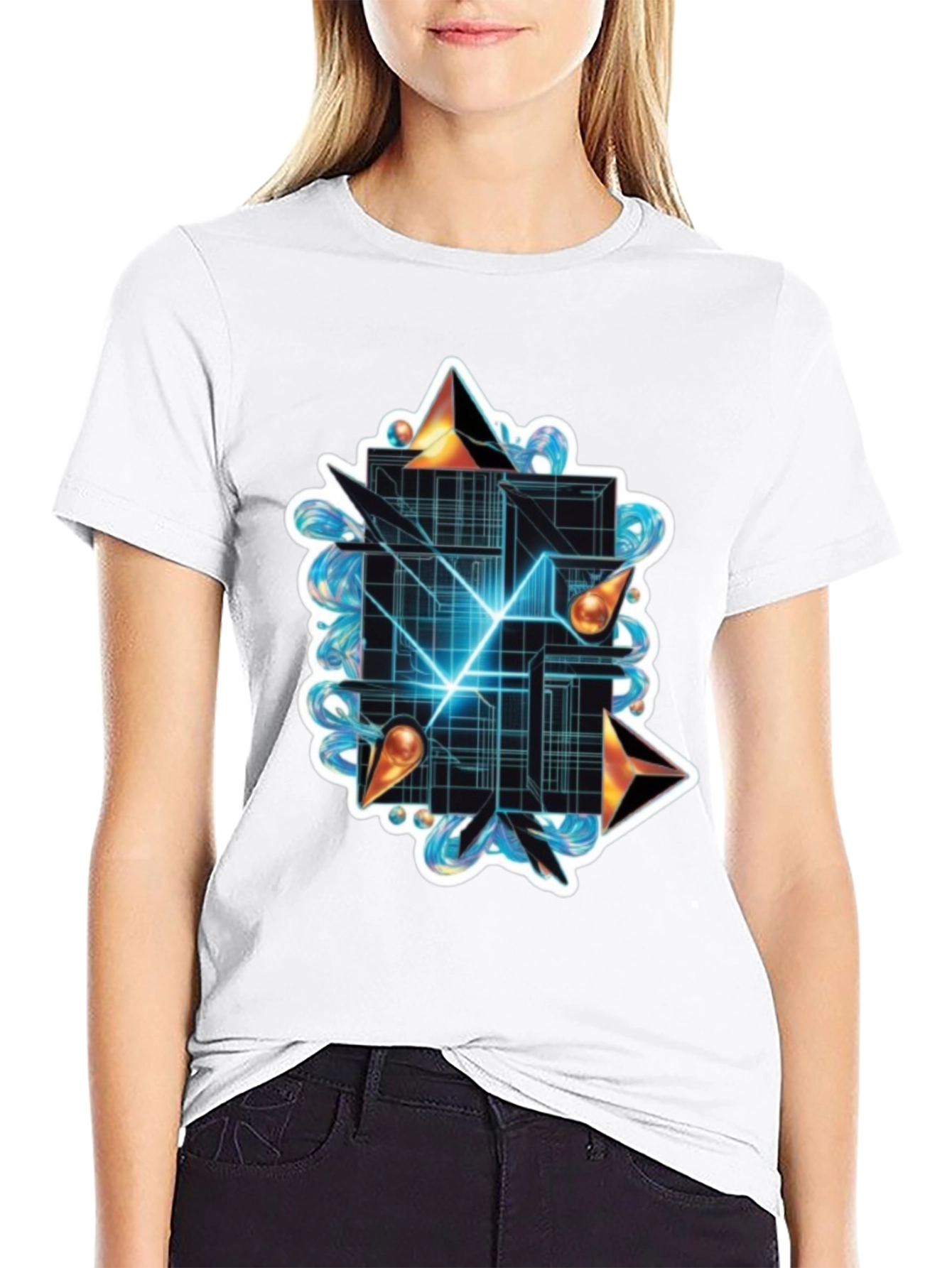 Black Abstract Geometric Graphic Tee - Stylish Black T-Shirt view 9