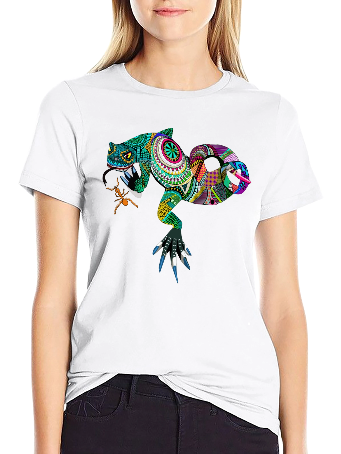 Black Lizard Graphic Tee - Unique Patterned Reptile Design view 9
