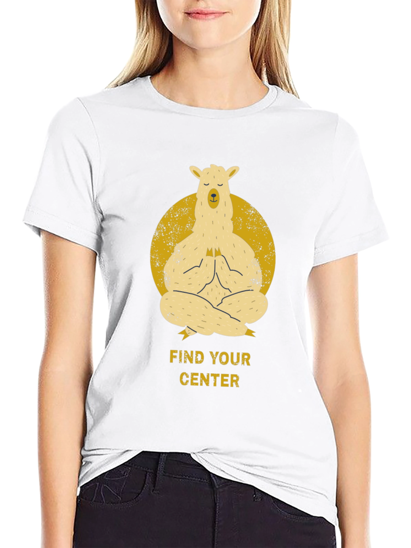 Black Find Your Center - Meditating Llama T-Shirt view 9
